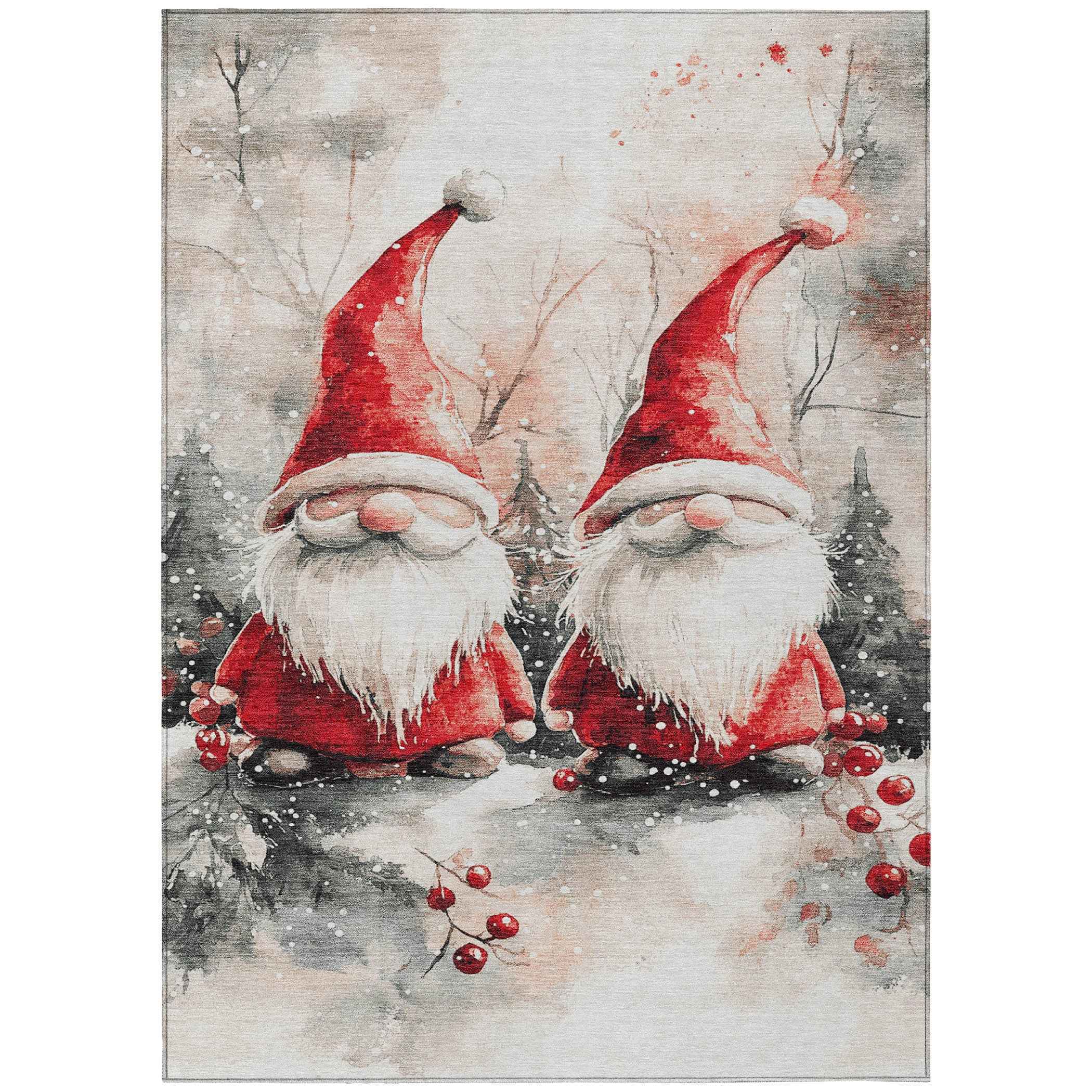 8' X 10' Ivory Red And Gray Botanical Leaves Washable Indoor Outdoor Area Rug