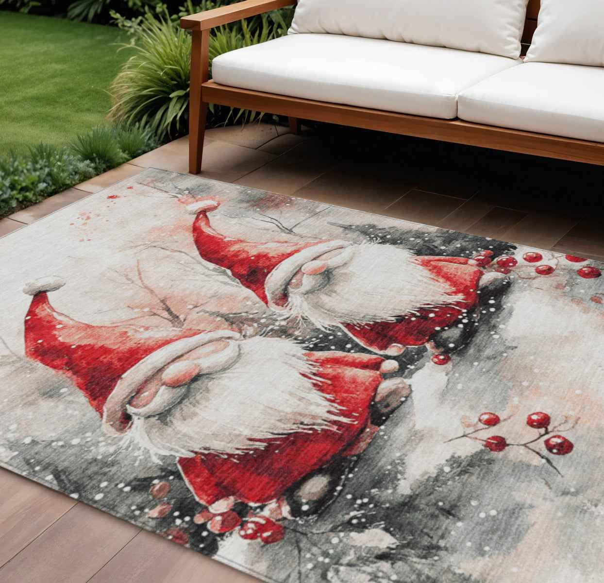 8' X 10' Ivory Red And Gray Botanical Leaves Washable Indoor Outdoor Area Rug