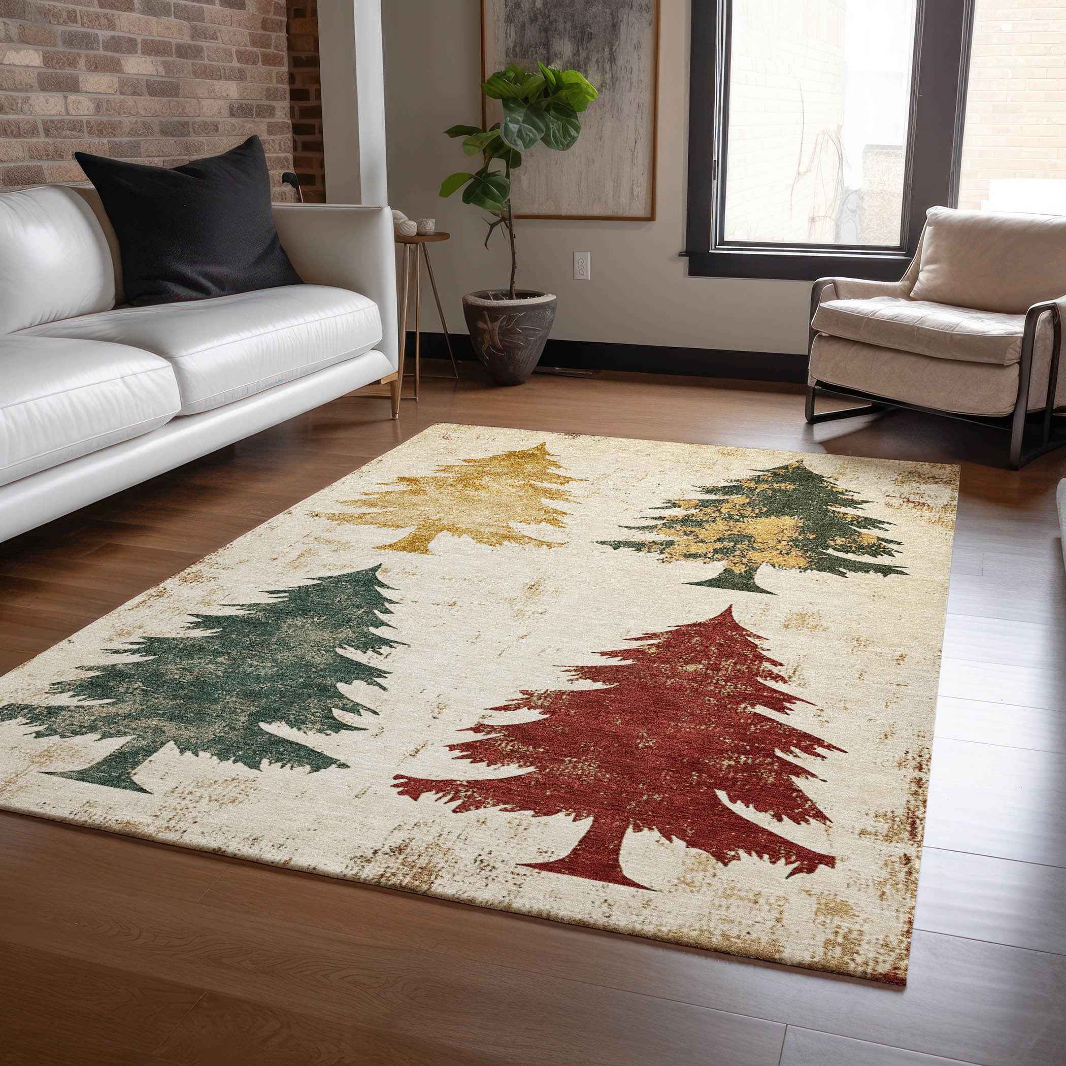 3' X 5' Ivory Gold And Burgundy Botanical Leaves Washable Indoor Outdoor Area Rug