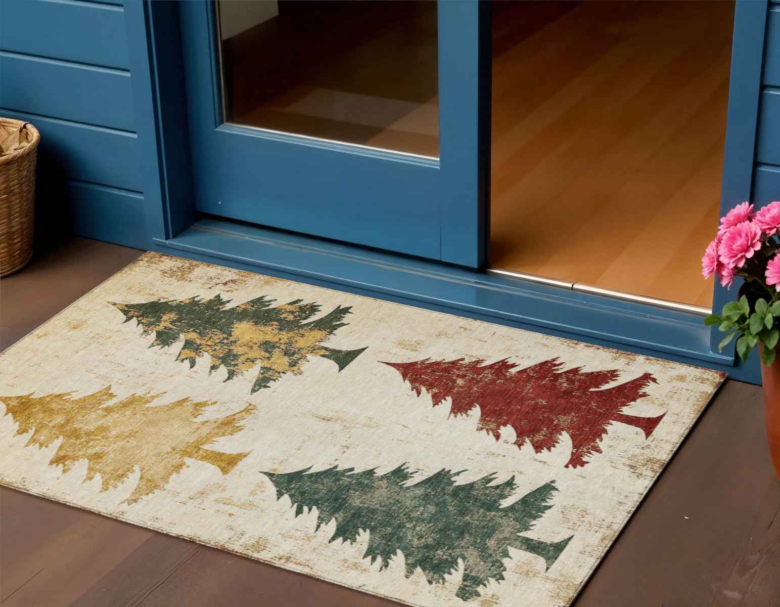 3' X 5' Ivory Gold And Burgundy Botanical Leaves Washable Indoor Outdoor Area Rug