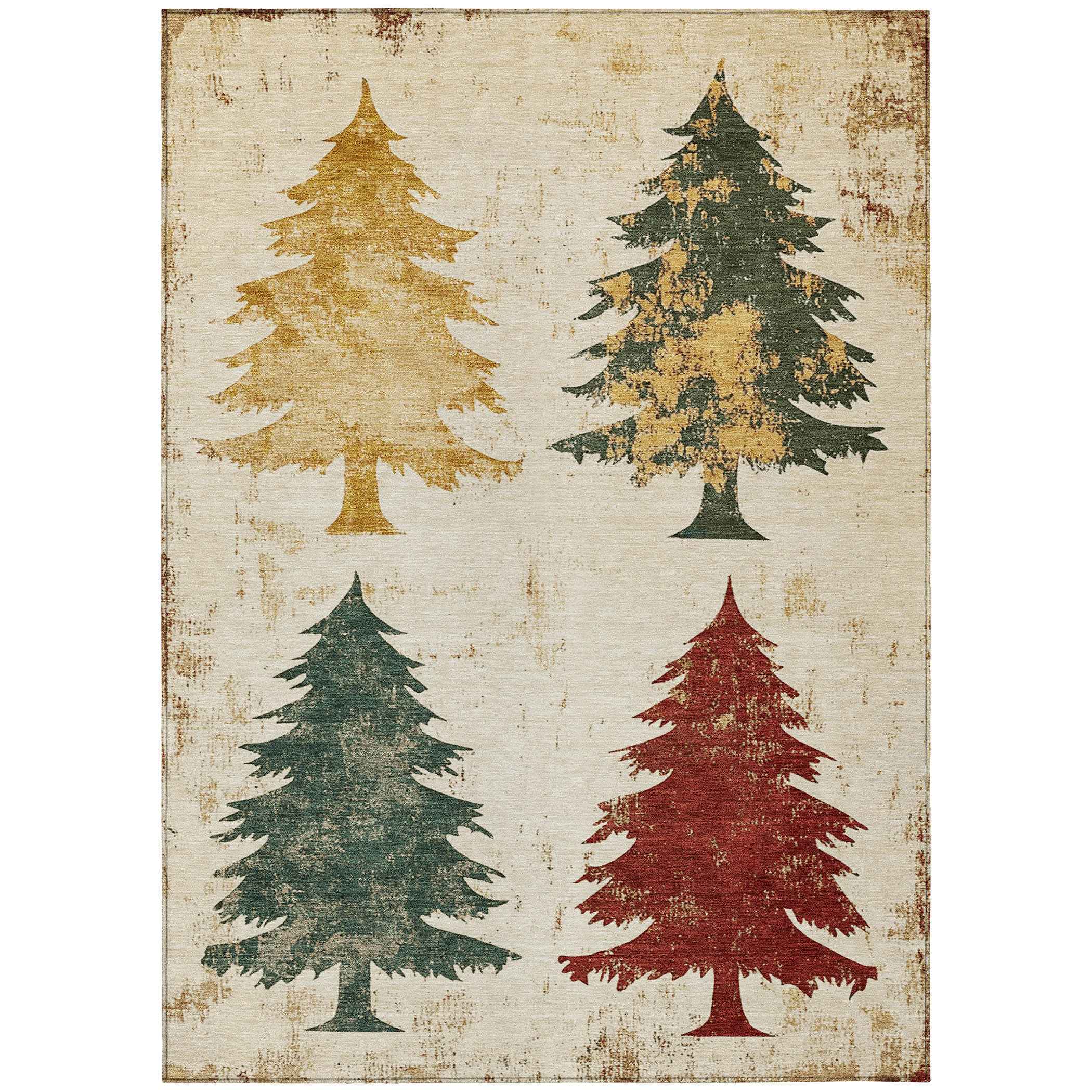 3' X 5' Ivory Gold And Burgundy Botanical Leaves Washable Indoor Outdoor Area Rug
