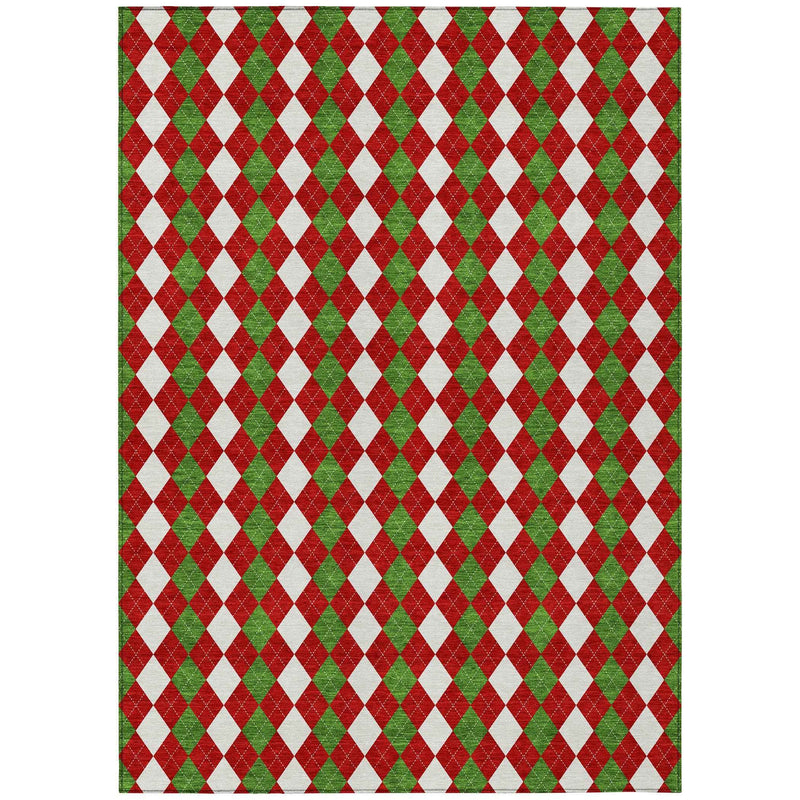 3' X 5' Red White And Green Argyle Washable Indoor Outdoor Area Rug