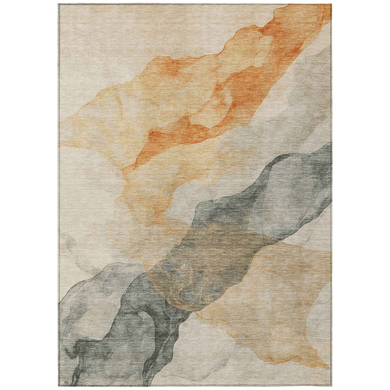 8' X 10' Orange And Gray Abstract Washable Indoor Outdoor Area Rug