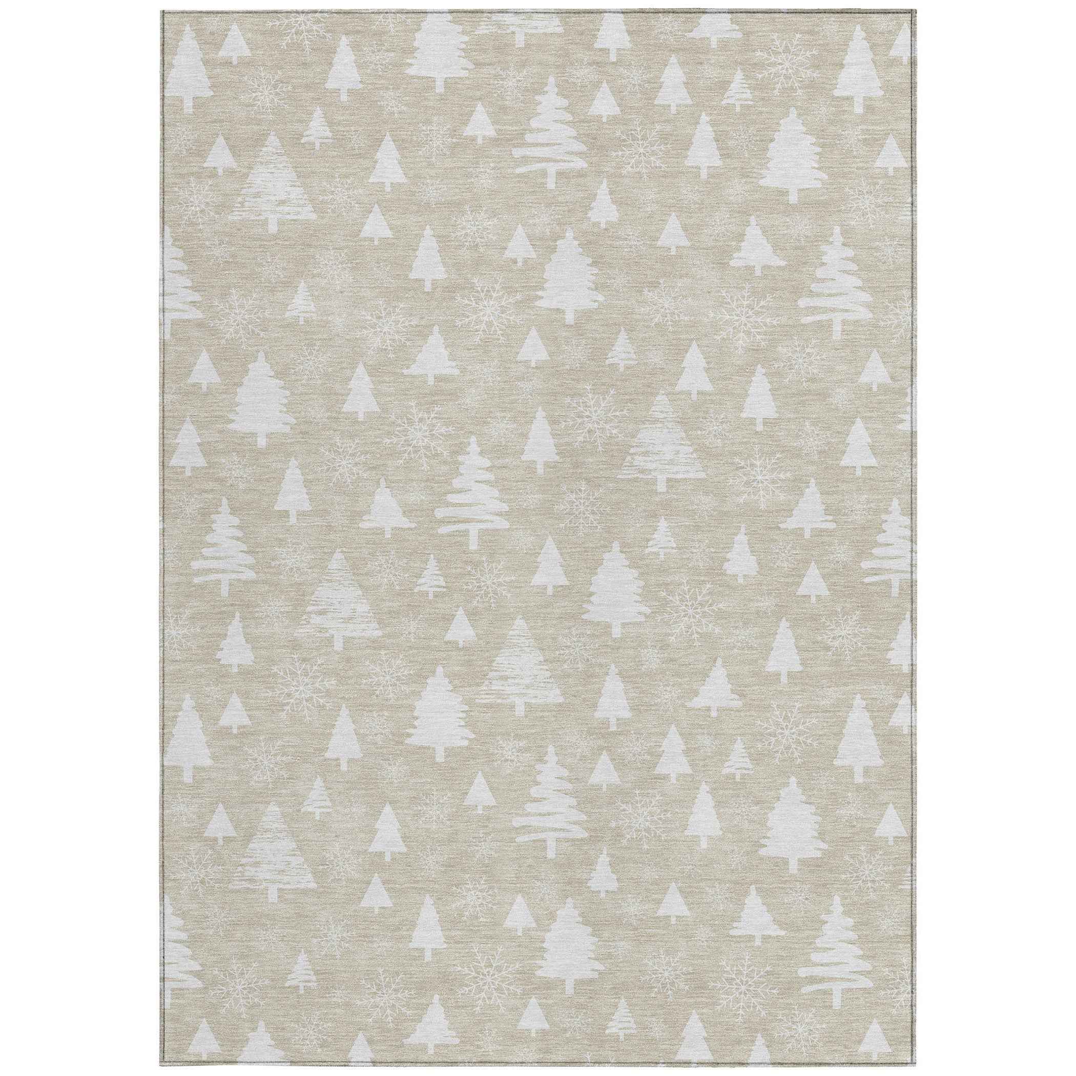 5' X 8' Beige And Ivory Botanical Leaves Washable Indoor Outdoor Area Rug