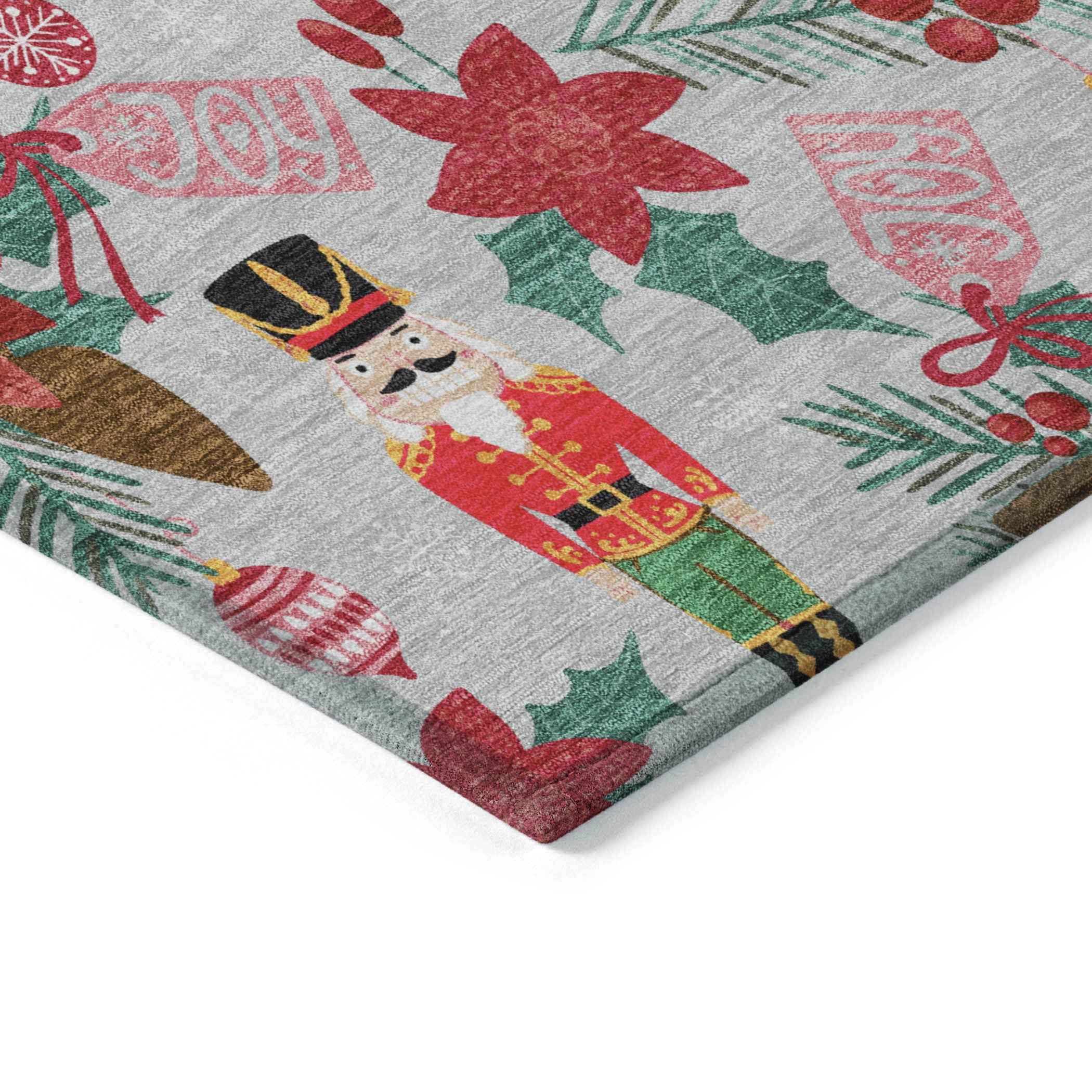 5' X 8' Silver Red Black Pink And Brown Floral Washable Indoor Outdoor Area Rug