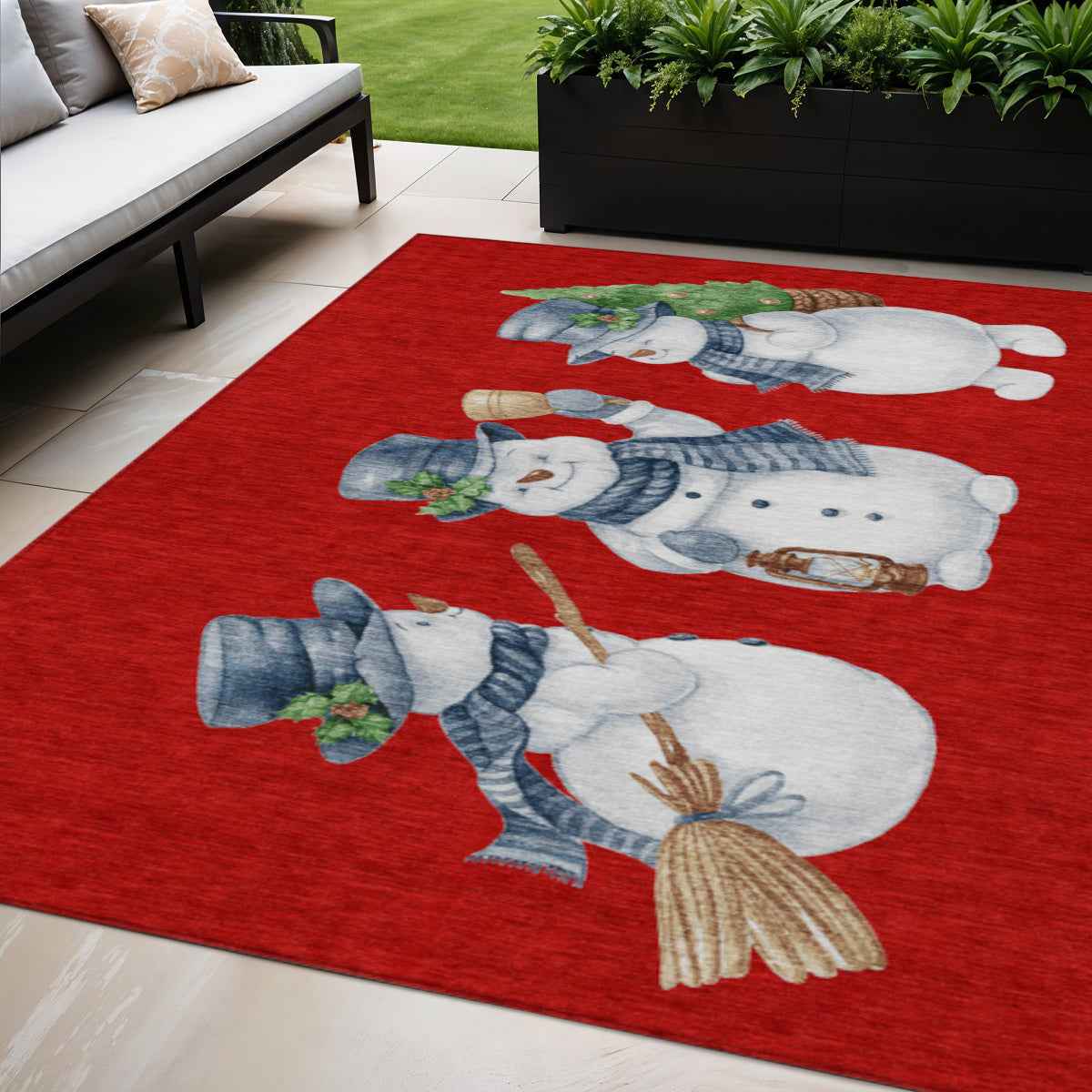5' X 8' Red Denim Blue And Ivory Botanical Leaves Washable Indoor Outdoor Area Rug