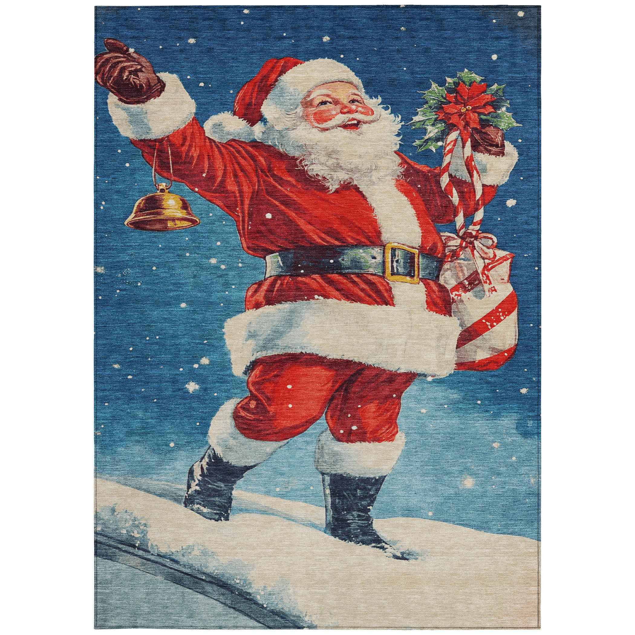 10' X 14' Blue Red White Green And Gold Floral Washable Indoor Outdoor Area Rug