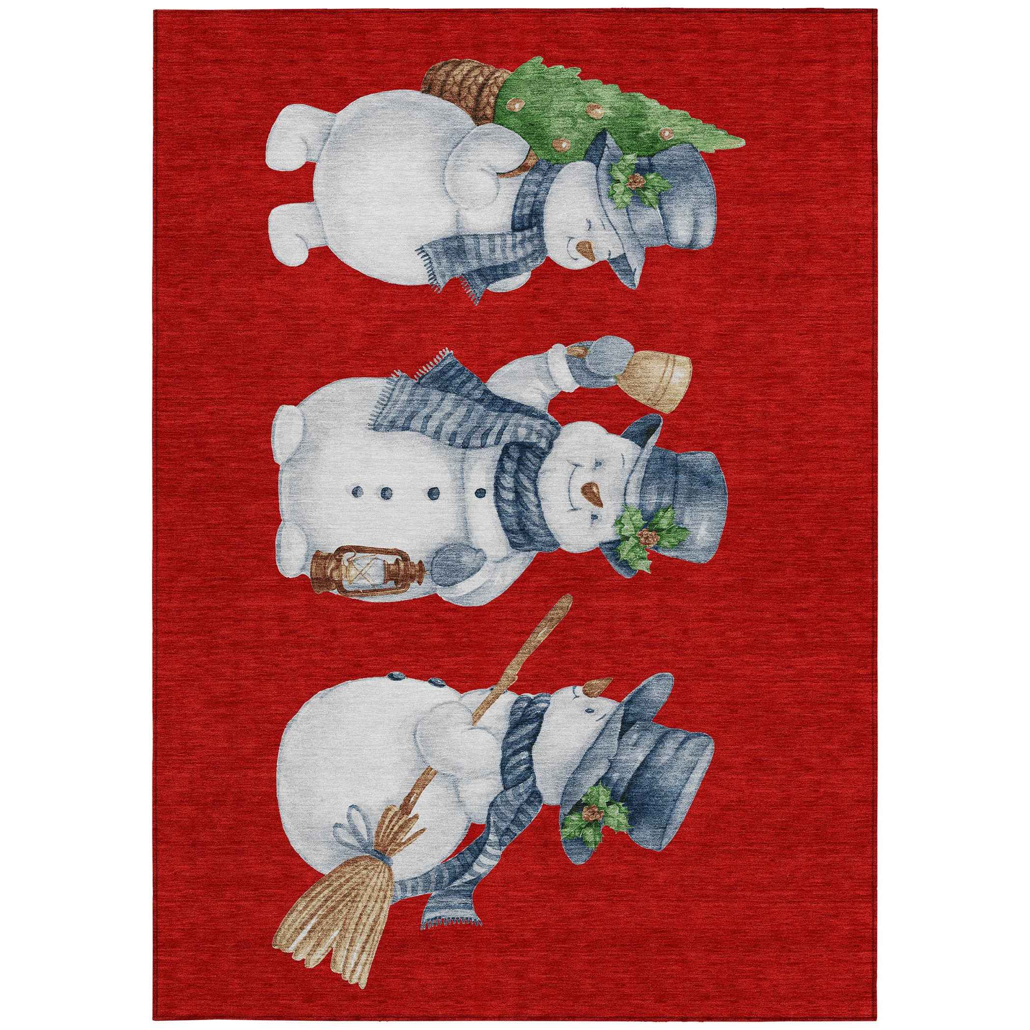 9' X 12' Red Denim Blue And Ivory Botanical Leaves Washable Indoor Outdoor Area Rug