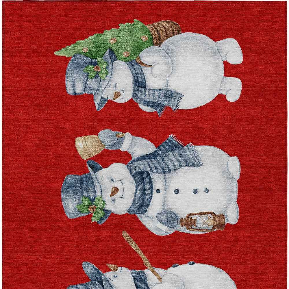 9' X 12' Red Denim Blue And Ivory Botanical Leaves Washable Indoor Outdoor Area Rug