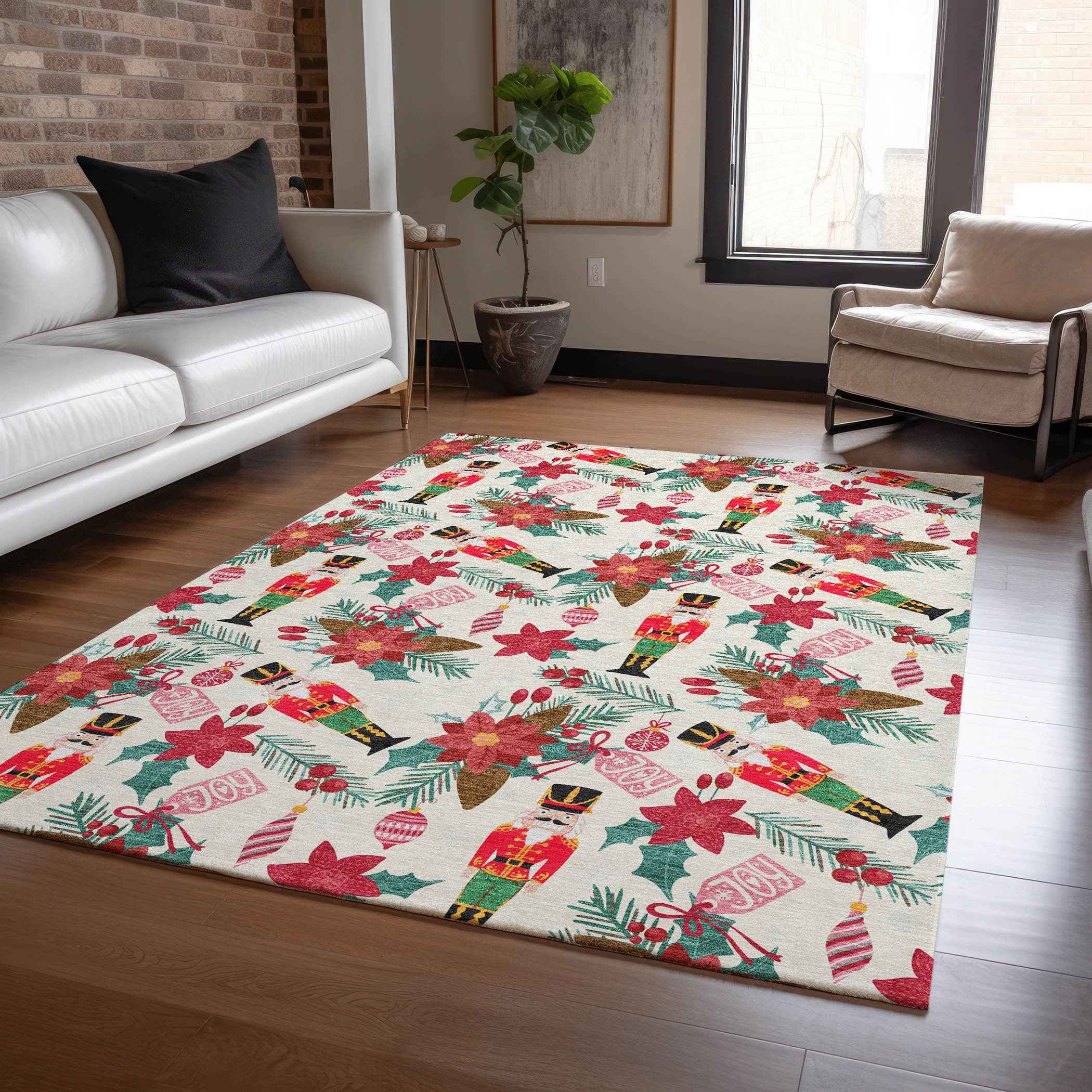 8' X 10' Ivory Red Black Pink And Brown Floral Washable Indoor Outdoor Area Rug
