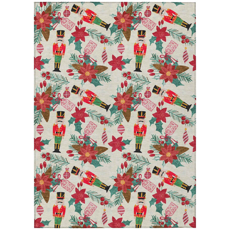 8' X 10' Ivory Red Black Pink And Brown Floral Washable Indoor Outdoor Area Rug