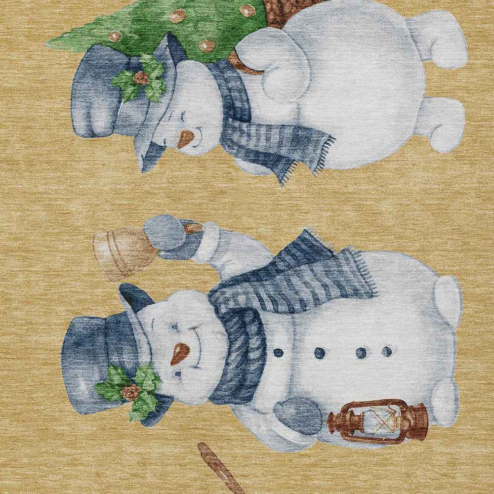 8' X 10' Gold Denim Blue And Ivory Botanical Leaves Washable Indoor Outdoor Area Rug