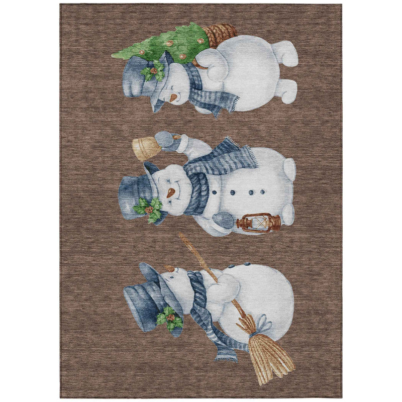 8' X 10' Brown Denim Blue And Ivory Botanical Leaves Washable Indoor Outdoor Area Rug