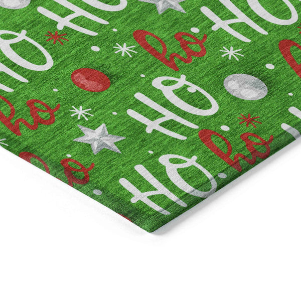 5' X 8' Green White And Red Polka Dot Washable Indoor Outdoor Area Rug