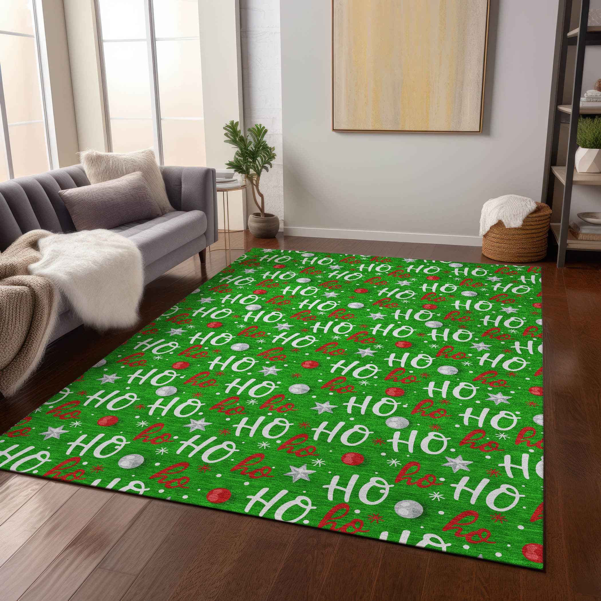 5' X 8' Green White And Red Polka Dot Washable Indoor Outdoor Area Rug