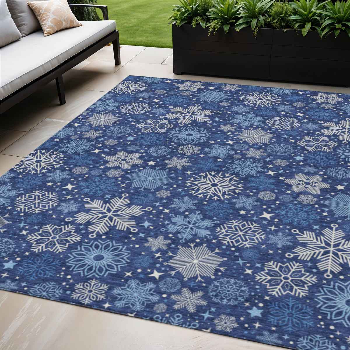 5' X 8' Navy Blue Ivory And Sky Blue Medallion Washable Indoor Outdoor Area Rug