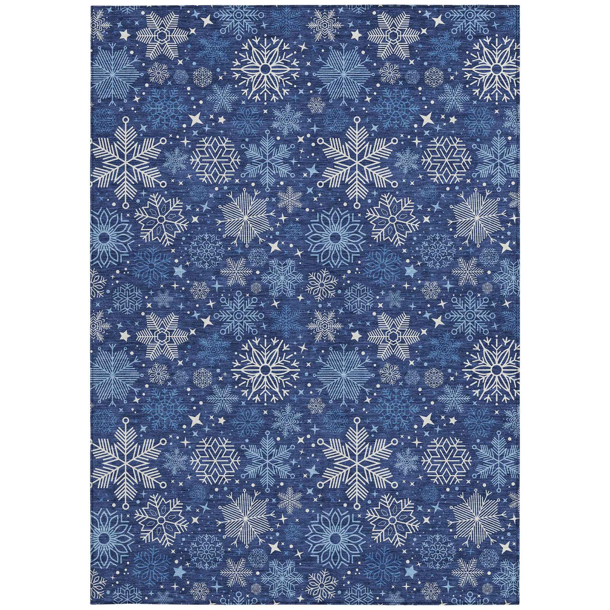 5' X 8' Navy Blue Ivory And Sky Blue Medallion Washable Indoor Outdoor Area Rug
