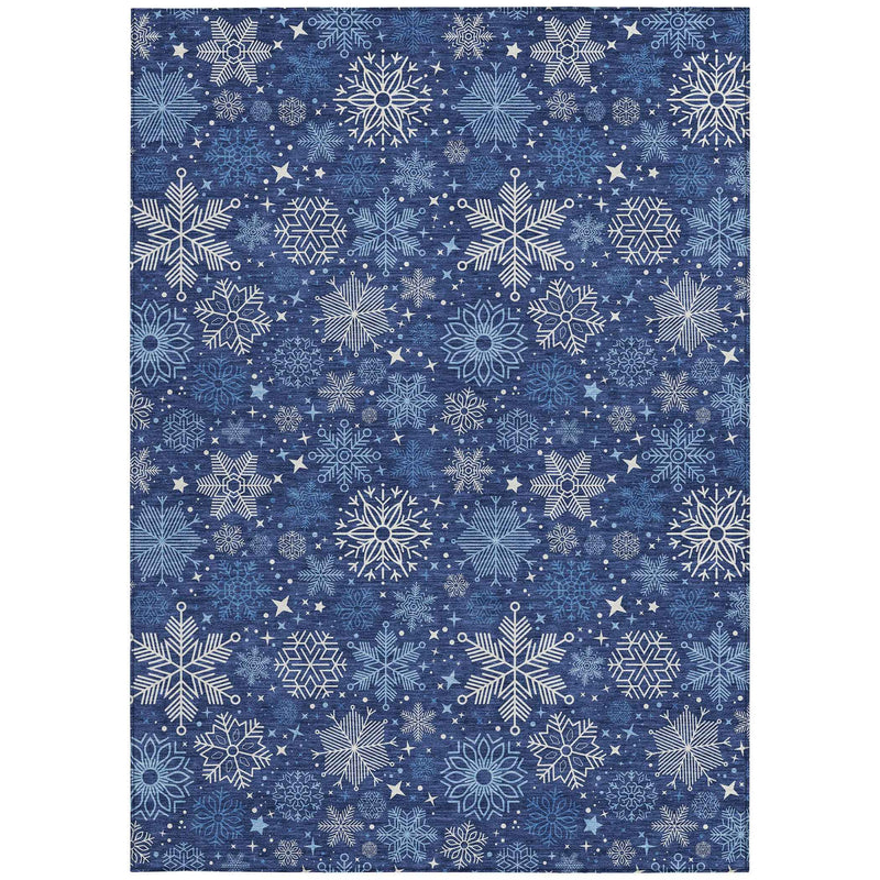 5' X 8' Navy Blue Ivory And Sky Blue Medallion Washable Indoor Outdoor Area Rug