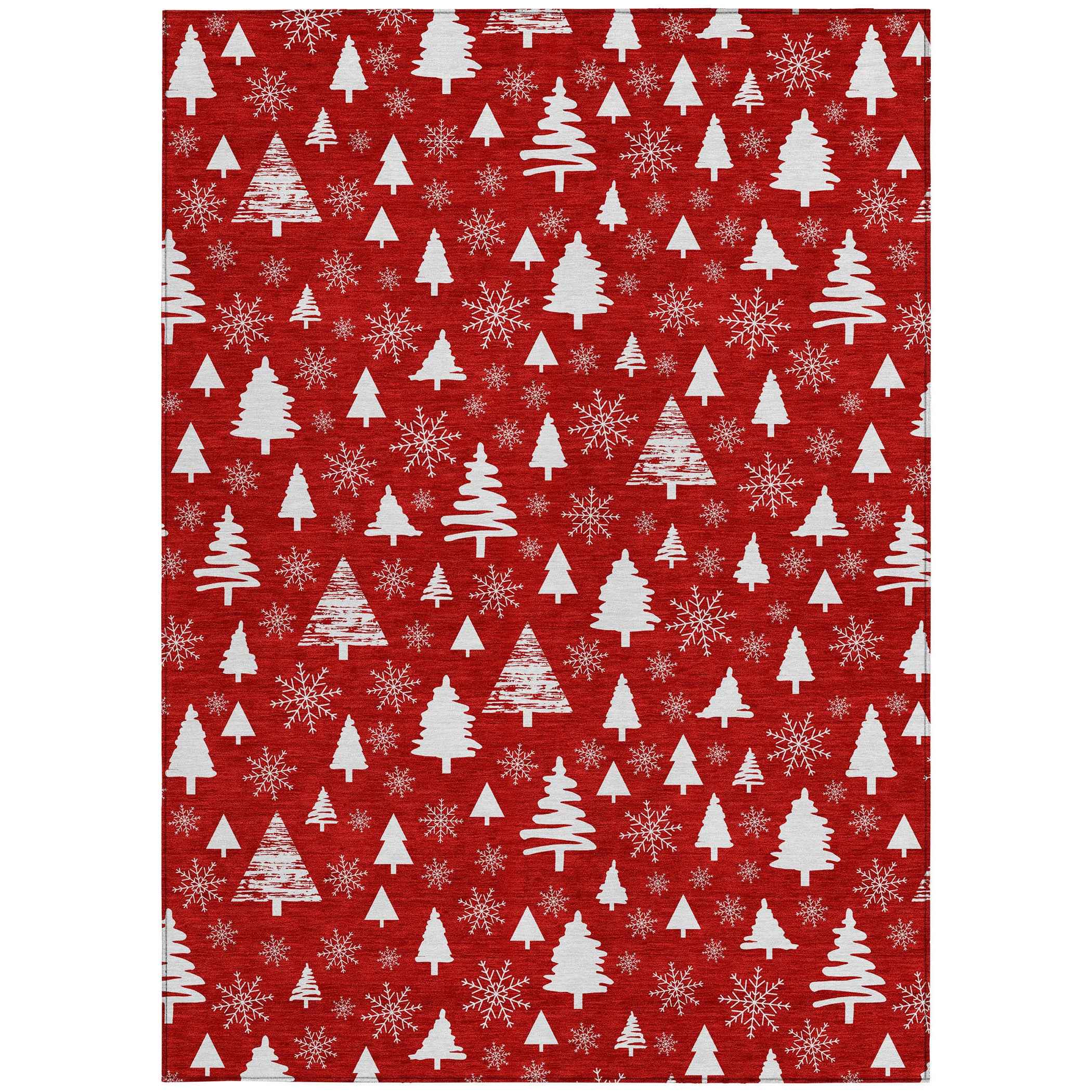 5' X 8' Red And Ivory Botanical Leaves Washable Indoor Outdoor Area Rug