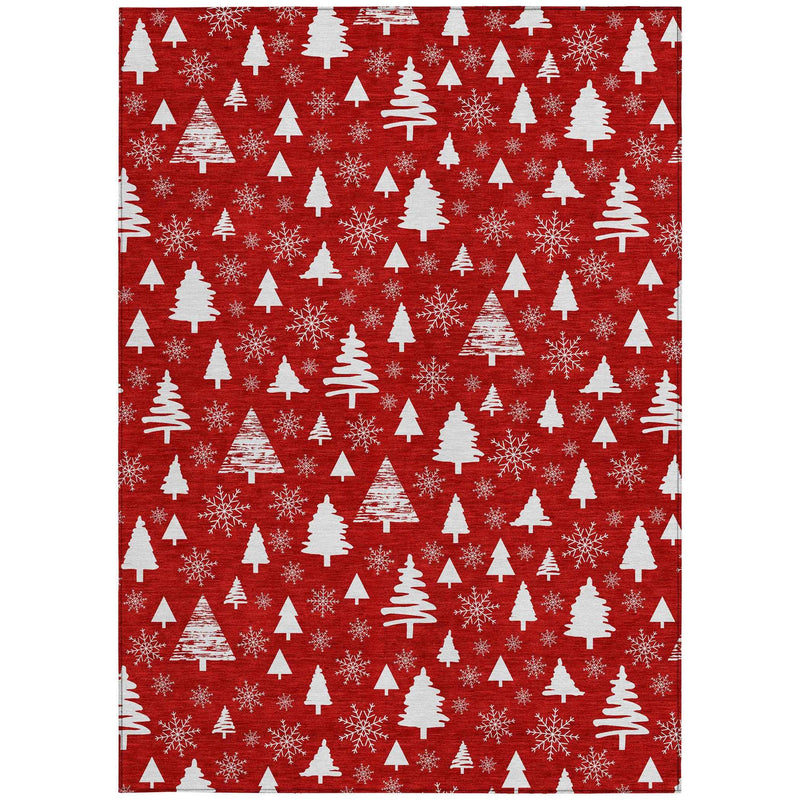 5' X 8' Red And Ivory Botanical Leaves Washable Indoor Outdoor Area Rug