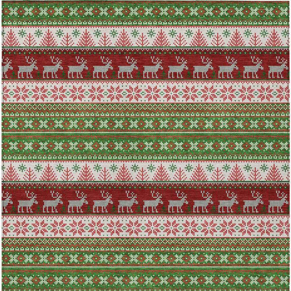 5' X 8' Green Ivory And Red Animal Print Washable Indoor Outdoor Area Rug