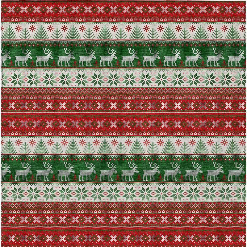 8' X 10' Red Green And Ivory Animal Print Washable Indoor Outdoor Area Rug