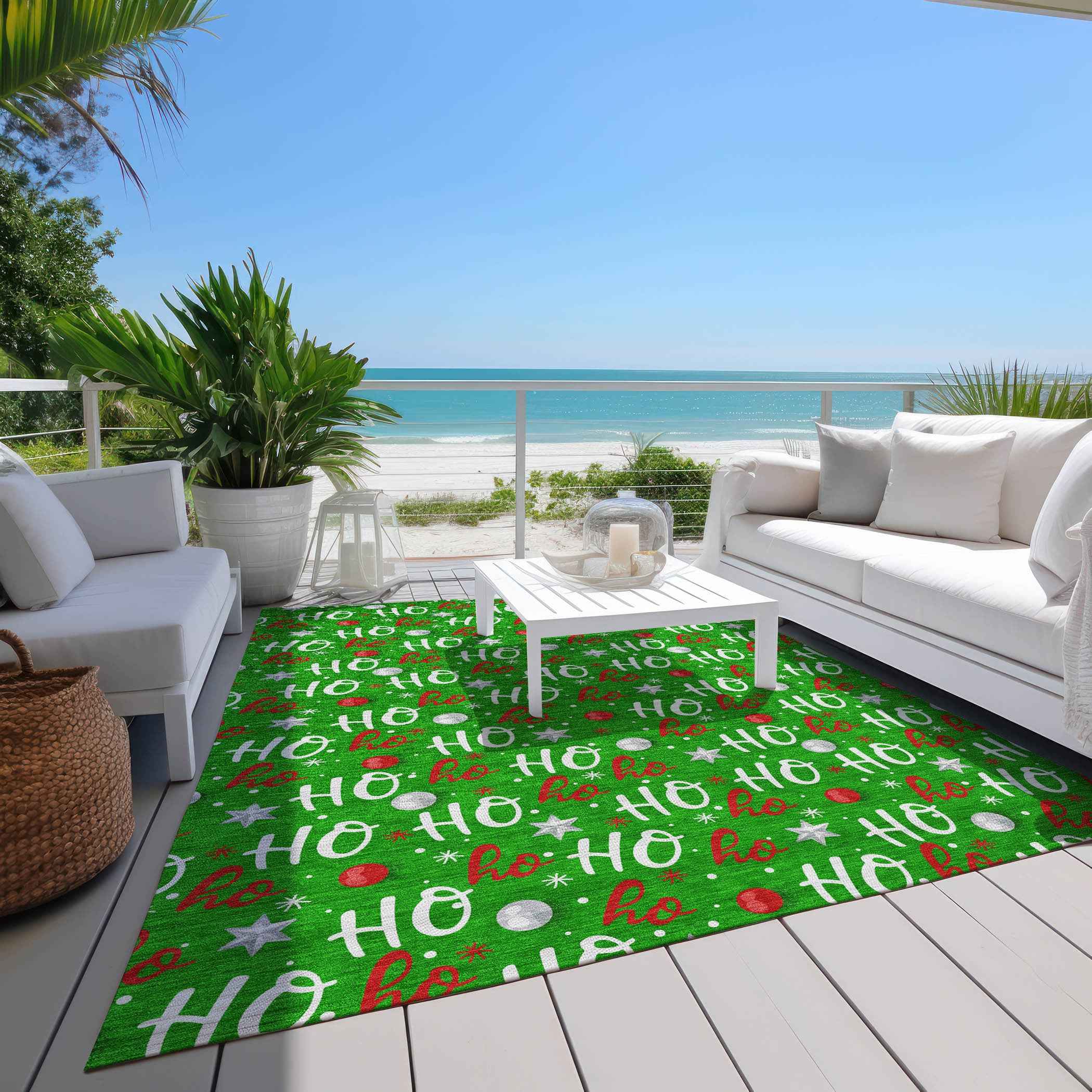 8' X 10' Green White And Red Polka Dot Washable Indoor Outdoor Area Rug