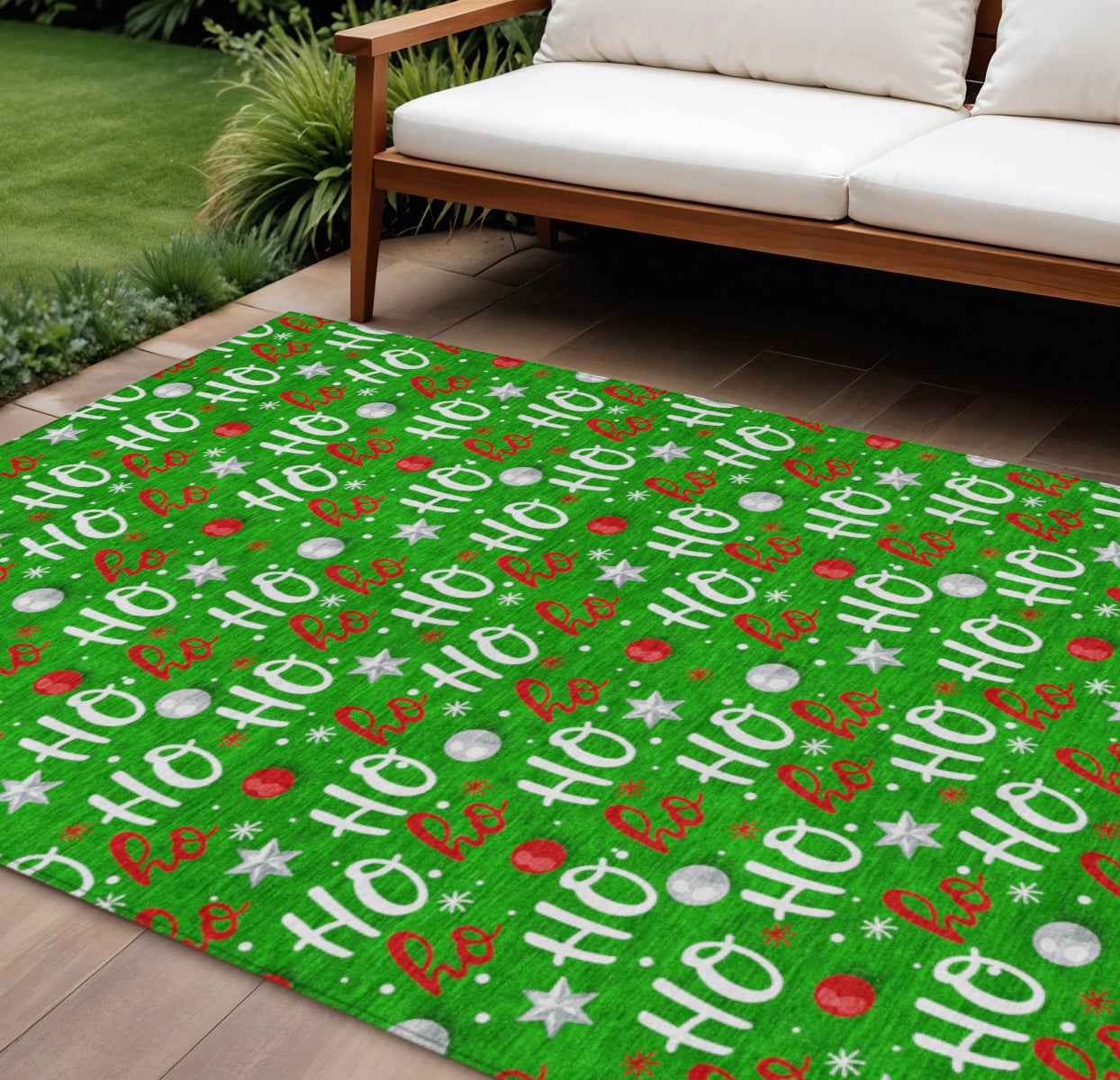 8' X 10' Green White And Red Polka Dot Washable Indoor Outdoor Area Rug
