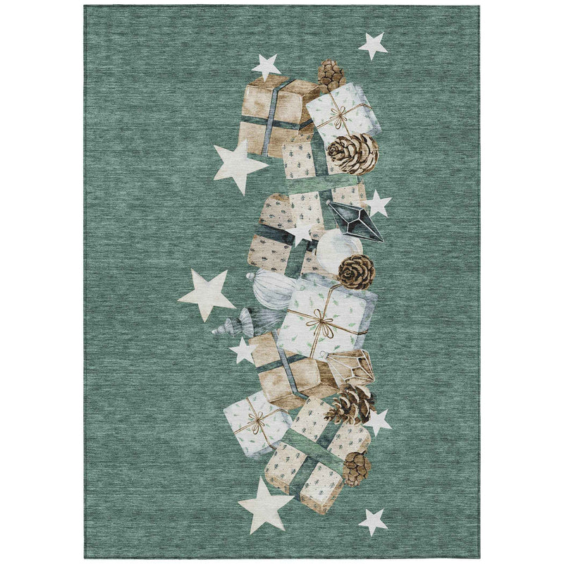 5' X 8' Pale Aqua Beige Ivory And Taupe Geometric Washable Indoor Outdoor Area Rug