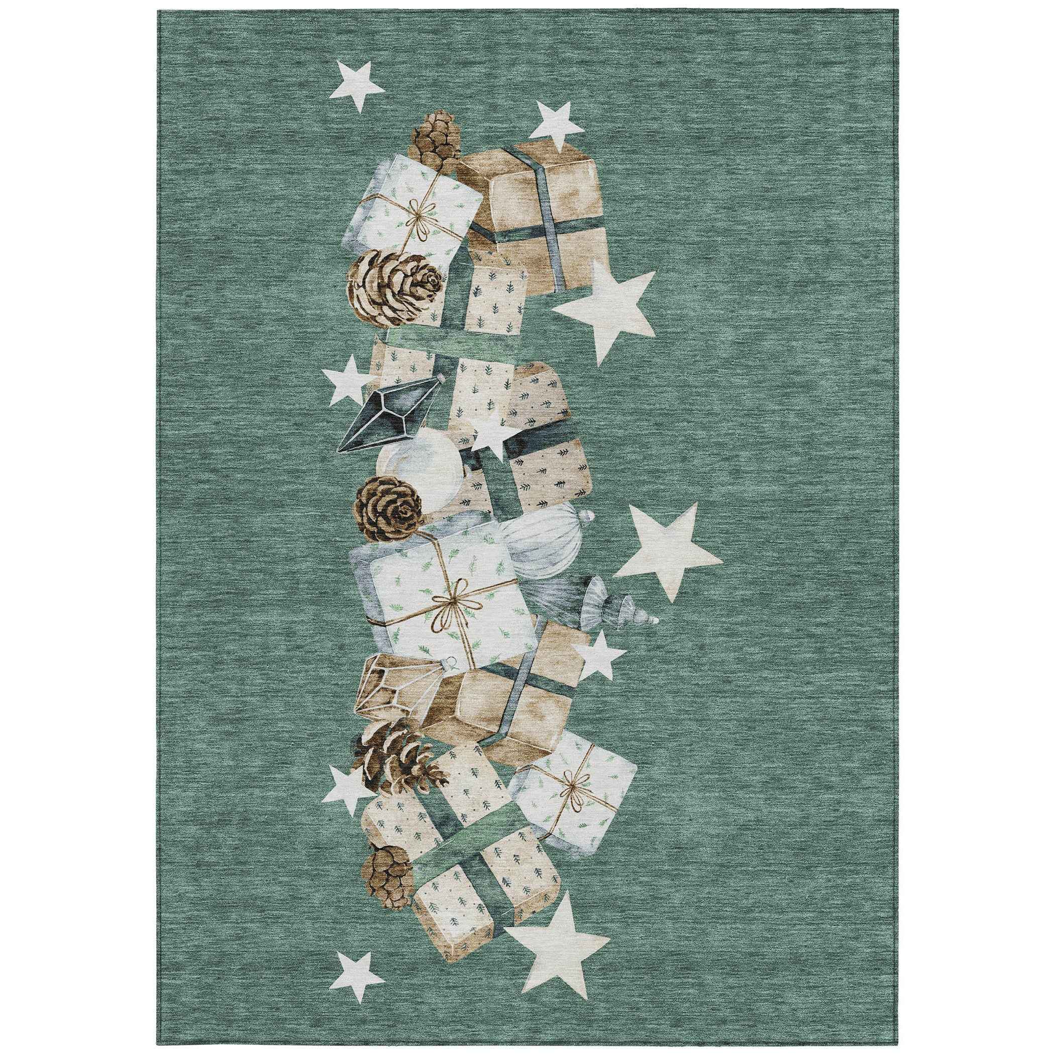 5' X 8' Pale Aqua Beige Ivory And Taupe Geometric Washable Indoor Outdoor Area Rug