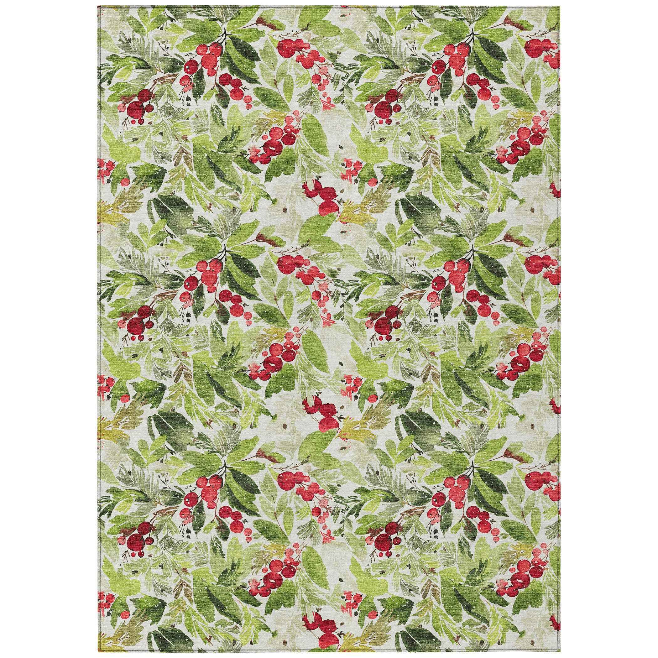 10' X 14' Artichoke Green Burgundy And Ivory Botanical Leaves Washable Indoor Outdoor Area Rug