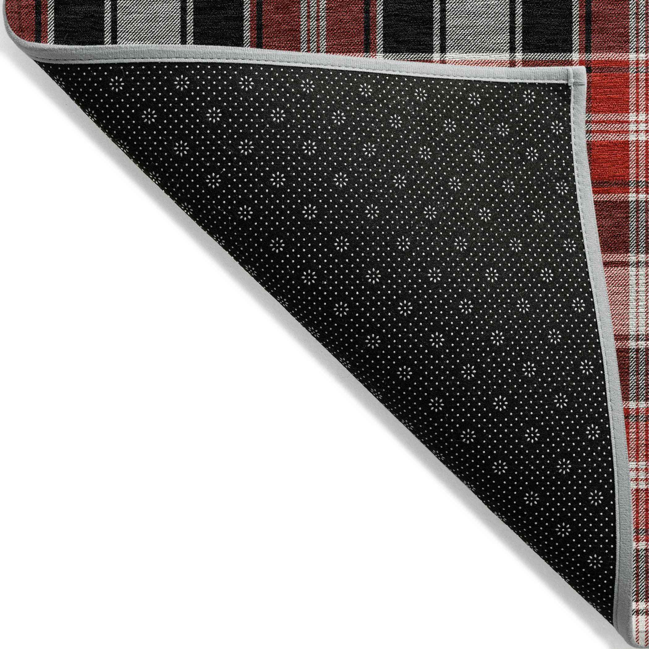5' X 8' Black Red And White Plaid Washable Indoor Outdoor Area Rug