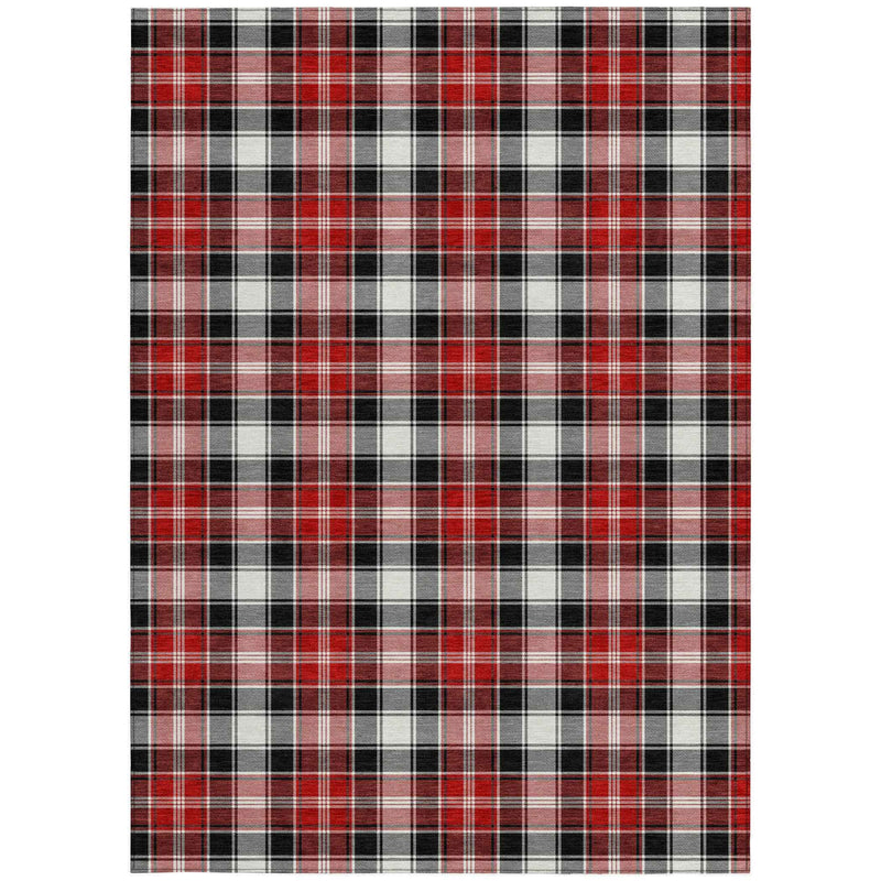 5' X 8' Black Red And White Plaid Washable Indoor Outdoor Area Rug