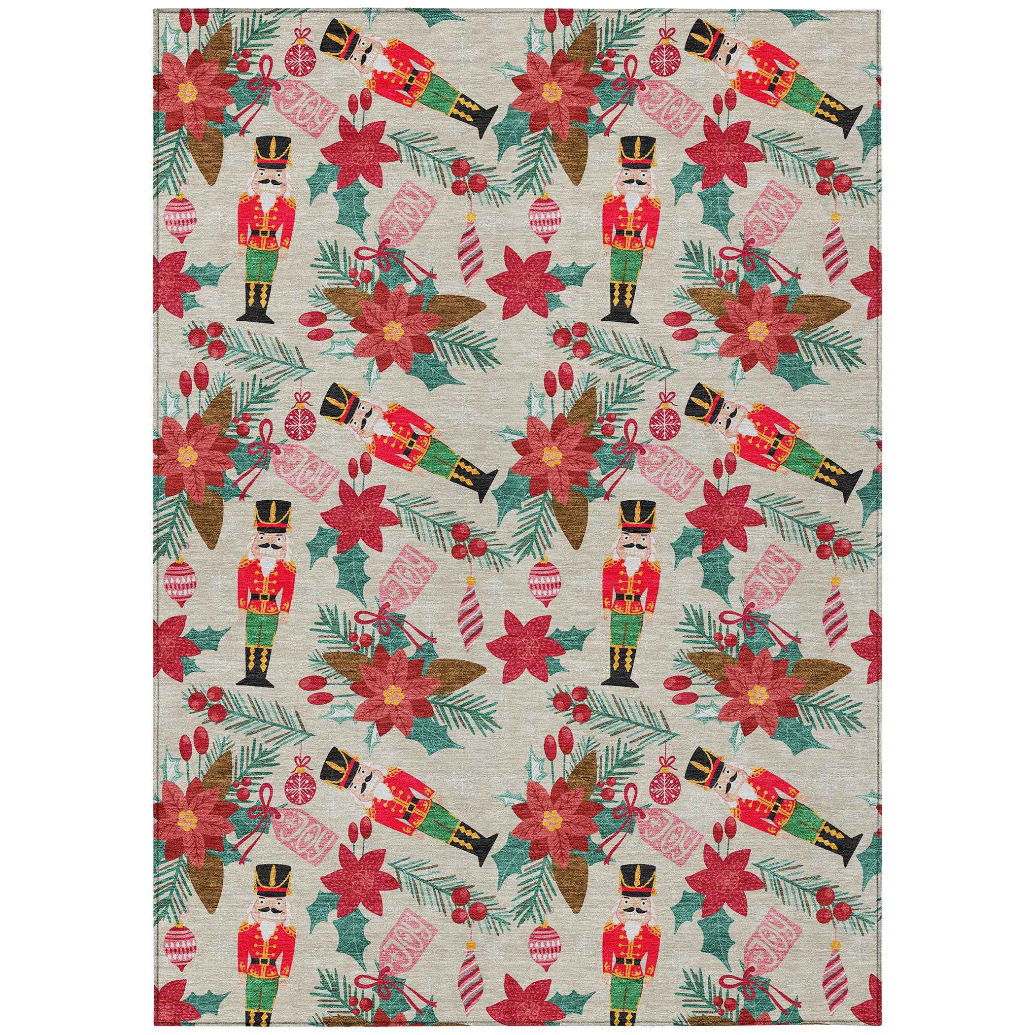 10' X 14' Beige Red Black Pink And Brown Floral Washable Indoor Outdoor Area Rug