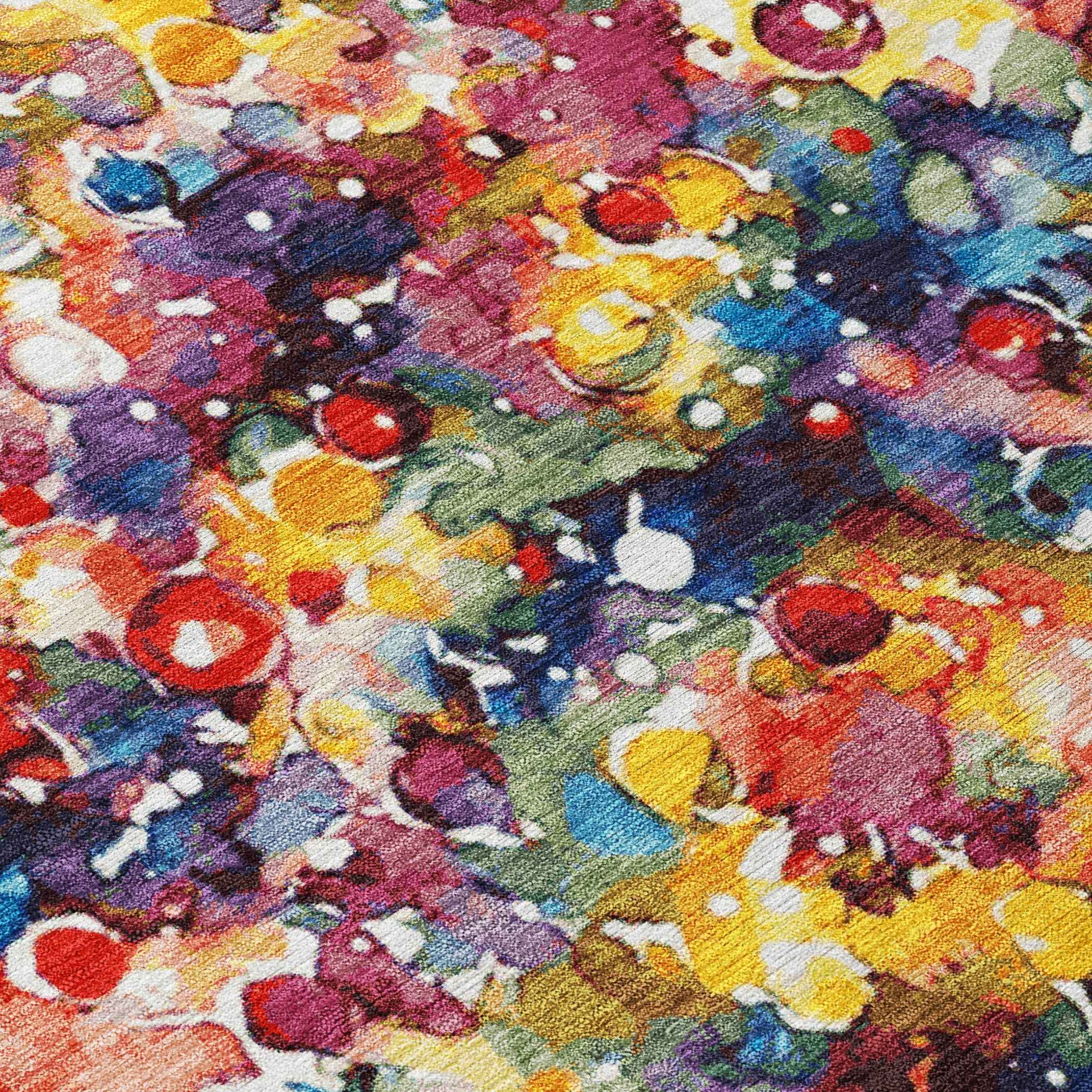 8' Navy Blue Gold Red And Purple Round Abstract Washable Indoor Outdoor Area Rug