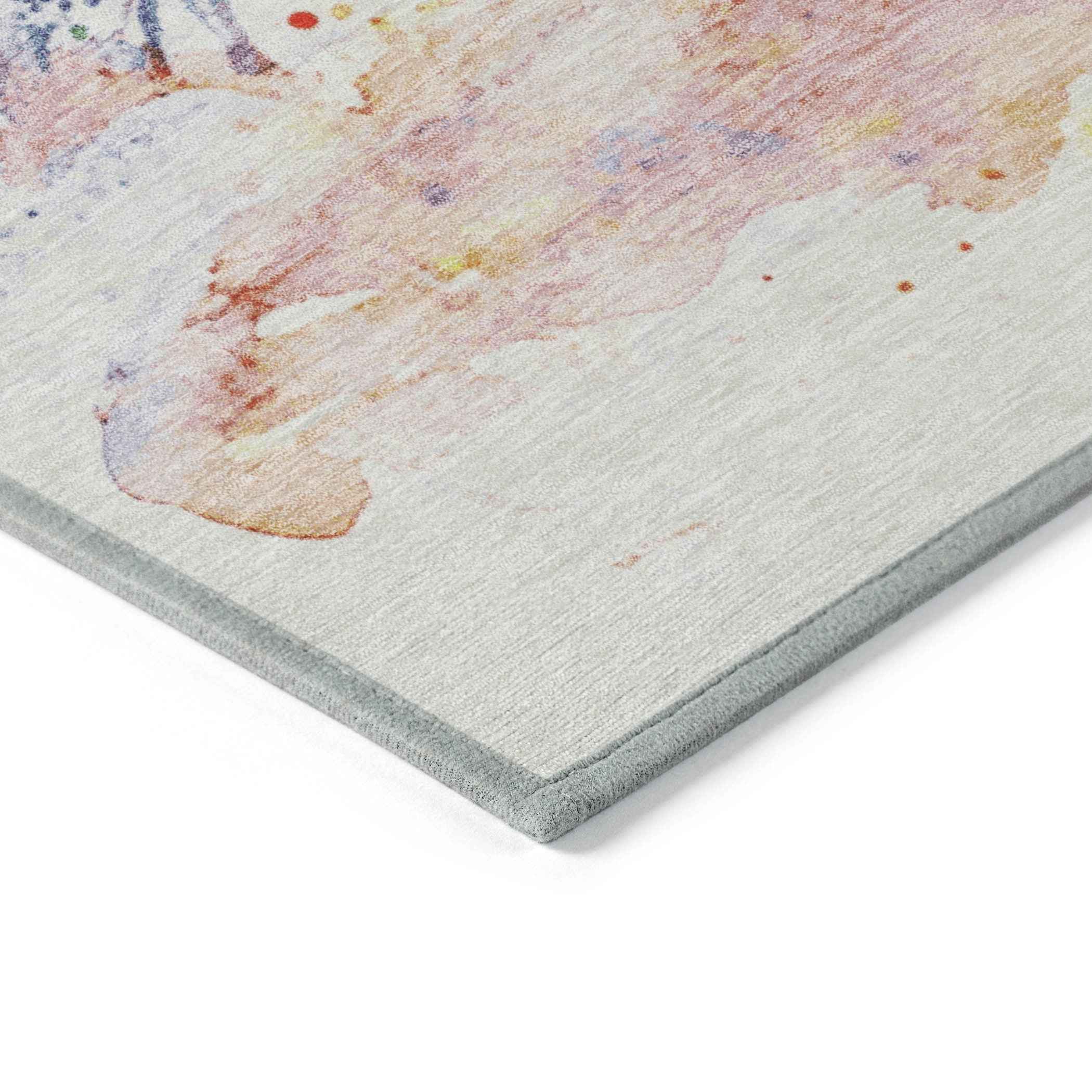 9' X 12' Ivory Green Purple Yellow And Blush Abstract Washable Indoor Outdoor Area Rug