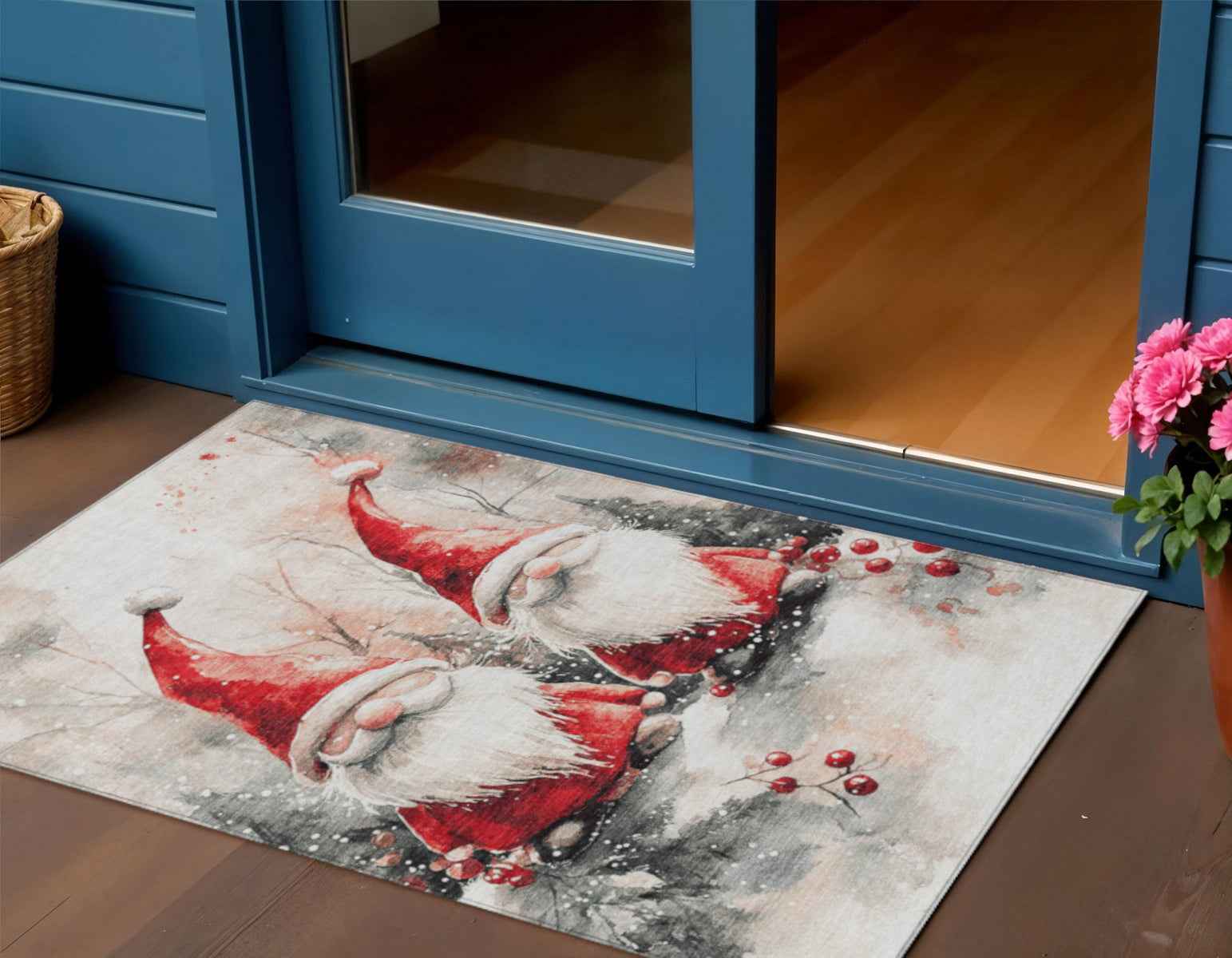 3' X 5' Ivory Red And Gray Botanical Leaves Washable Indoor Outdoor Area Rug