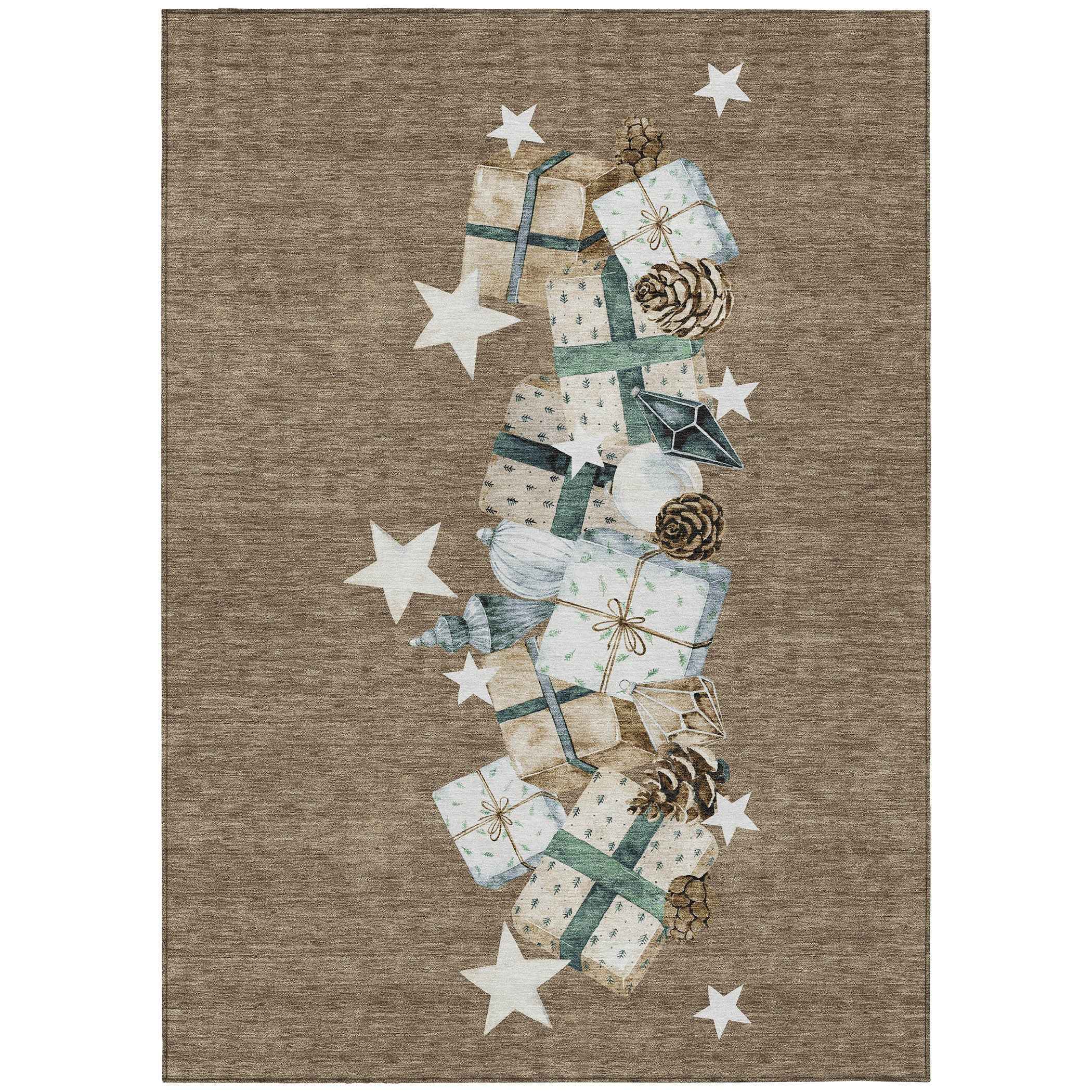 10' X 14' Brown Beige Ivory And Taupe Geometric Washable Indoor Outdoor Area Rug