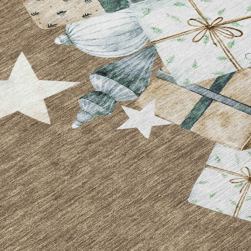 10' X 14' Brown Beige Ivory And Taupe Geometric Washable Indoor Outdoor Area Rug