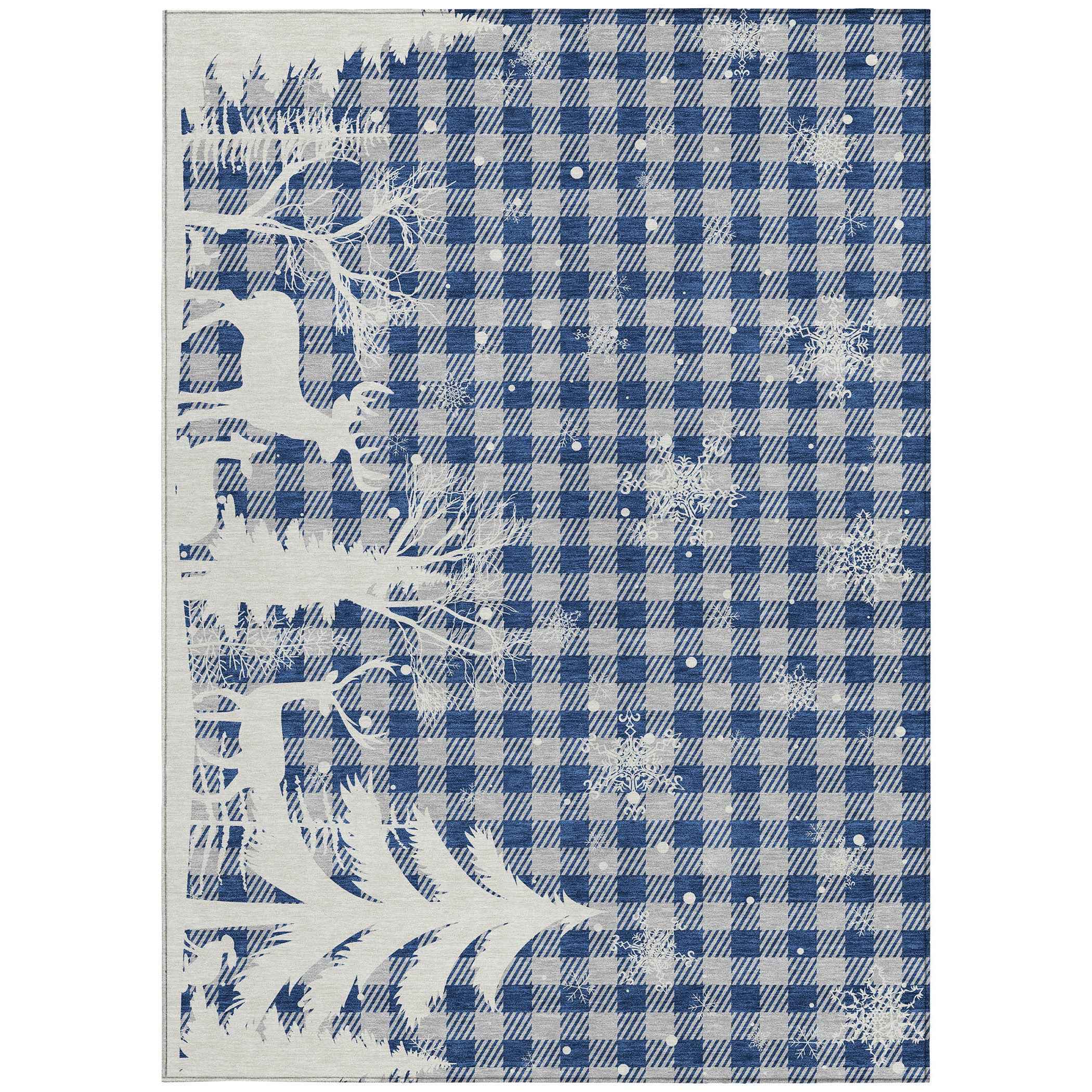 5' X 8' Blue Ivory And Gray Plaid Washable Indoor Outdoor Area Rug
