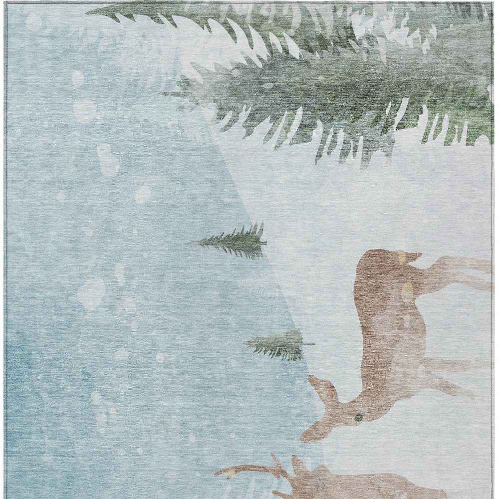 5' X 8' Sky Blue Sage Ivory And Khaki Animal Print Washable Indoor Outdoor Area Rug