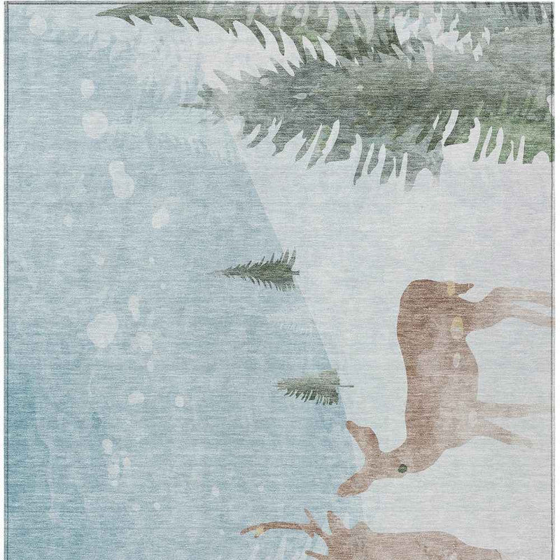 5' X 8' Sky Blue Sage Ivory And Khaki Animal Print Washable Indoor Outdoor Area Rug