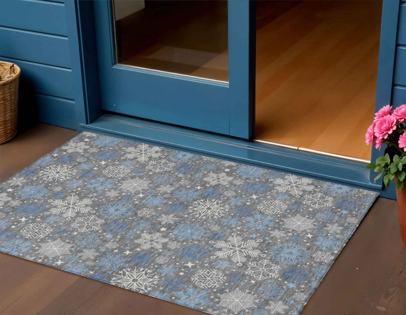 3' X 5' Gray Blue And Ivory Medallion Washable Indoor Outdoor Area Rug