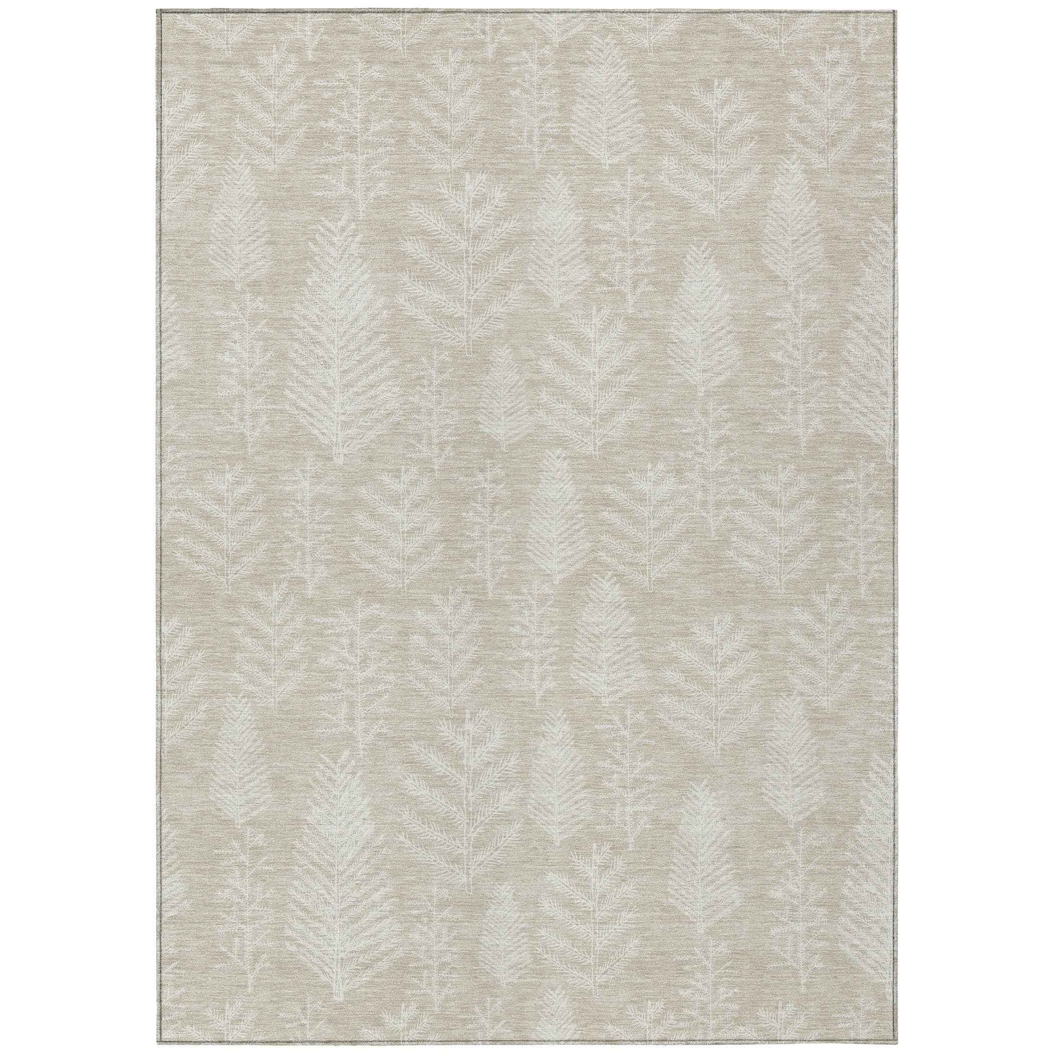 8' X 10' Beige And Ivory Botanical Leaves Washable Indoor Outdoor Area Rug