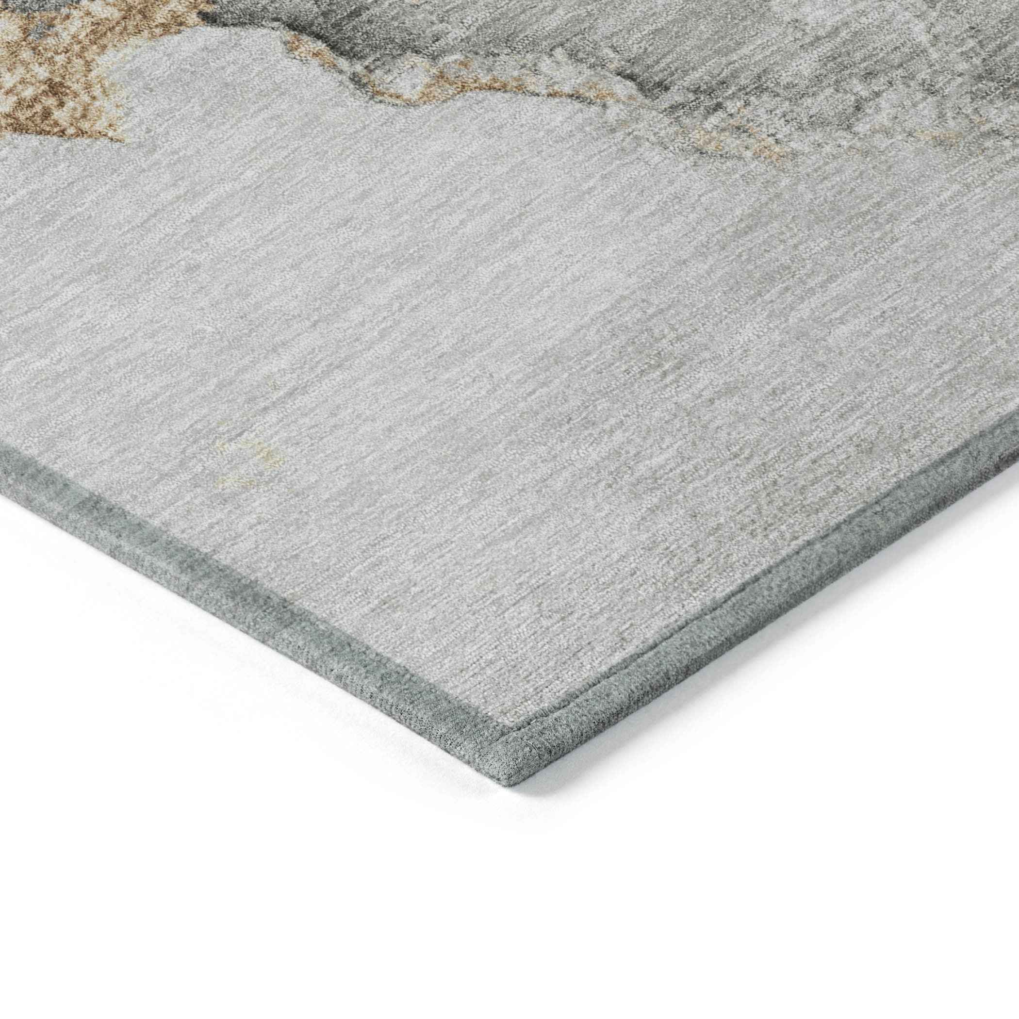 8' Gray And Gold Round Abstract Washable Indoor Outdoor Area Rug