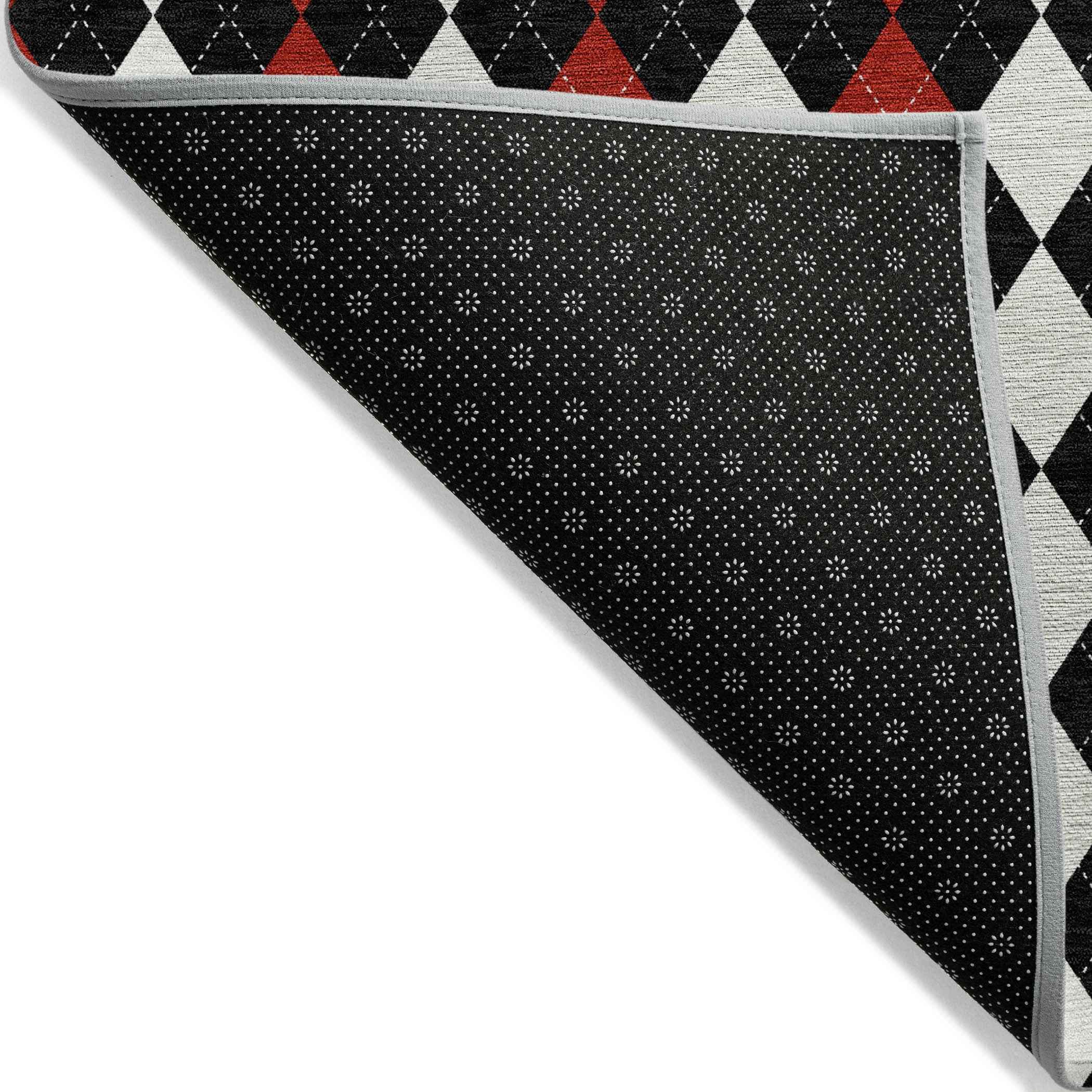 10' X 14' Black Red And White Argyle Washable Indoor Outdoor Area Rug