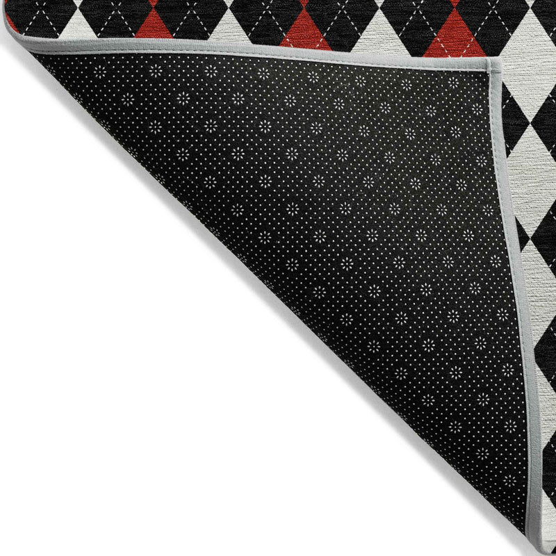 10' X 14' Black Red And White Argyle Washable Indoor Outdoor Area Rug