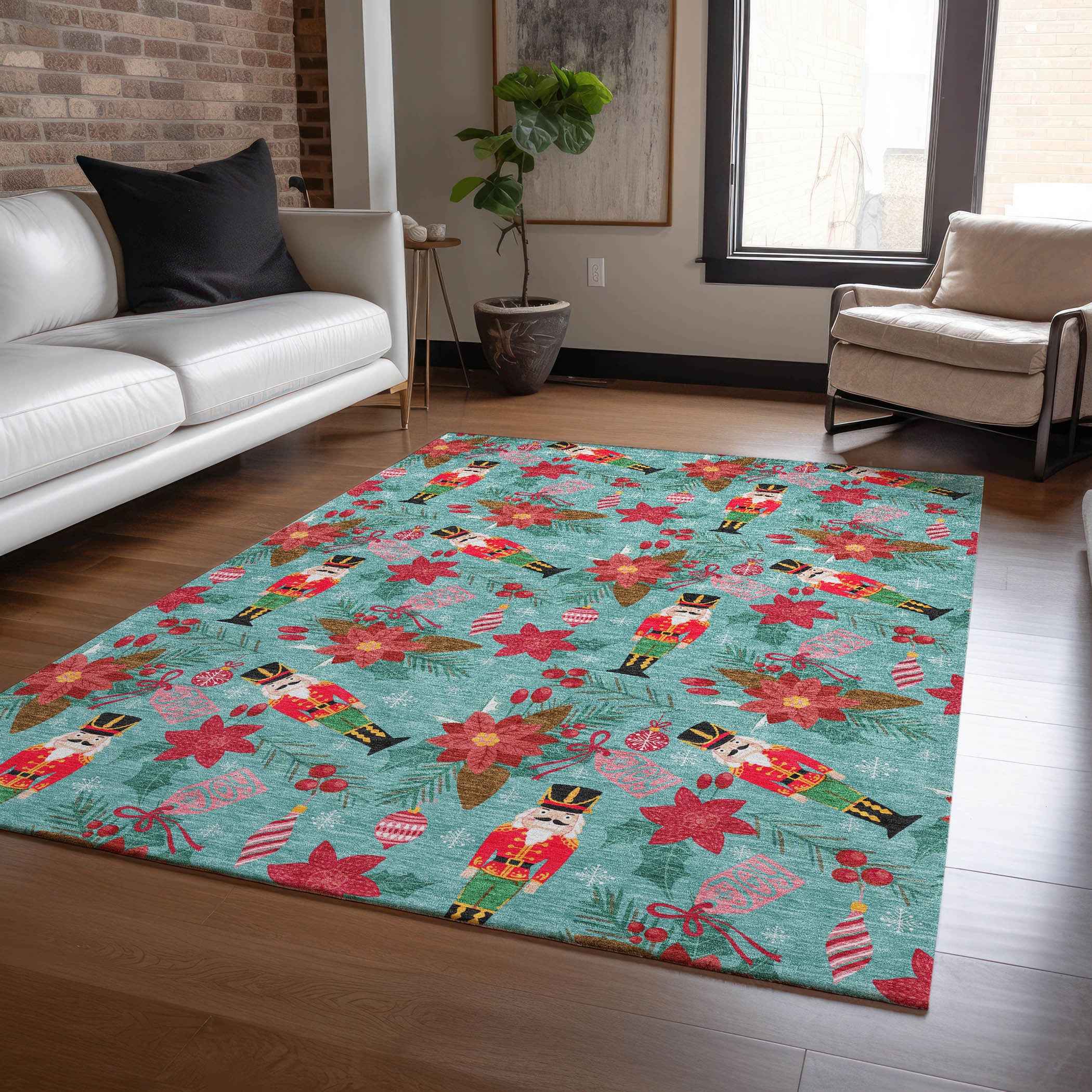 10' X 14' Teal Blue Red Black Pink And Brown Floral Washable Indoor Outdoor Area Rug