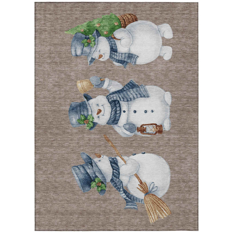 10' X 14' Taupe Denim Blue And Ivory Botanical Leaves Washable Indoor Outdoor Area Rug