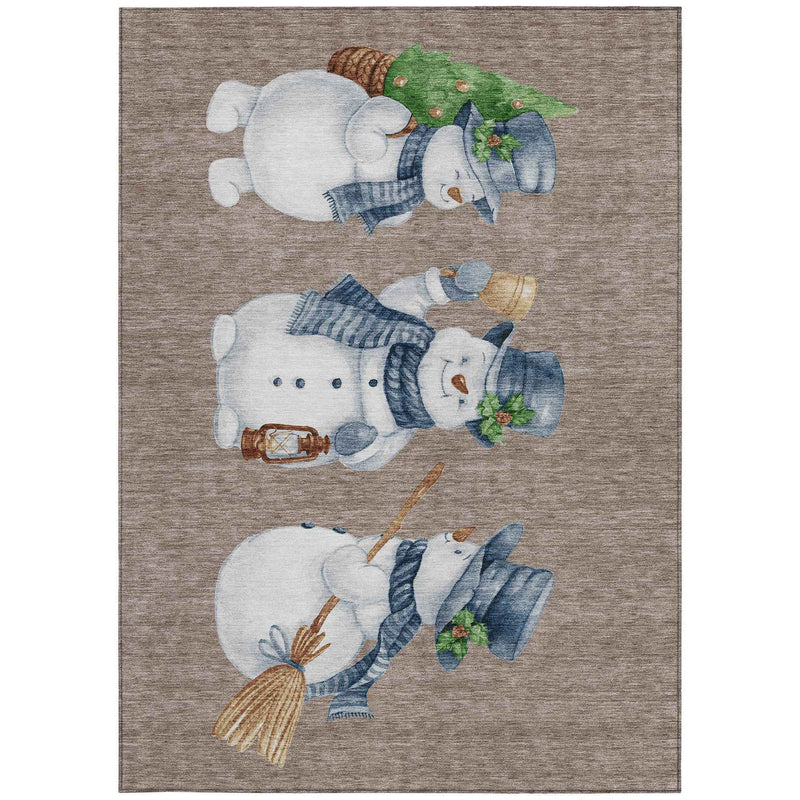 10' X 14' Taupe Denim Blue And Ivory Botanical Leaves Washable Indoor Outdoor Area Rug